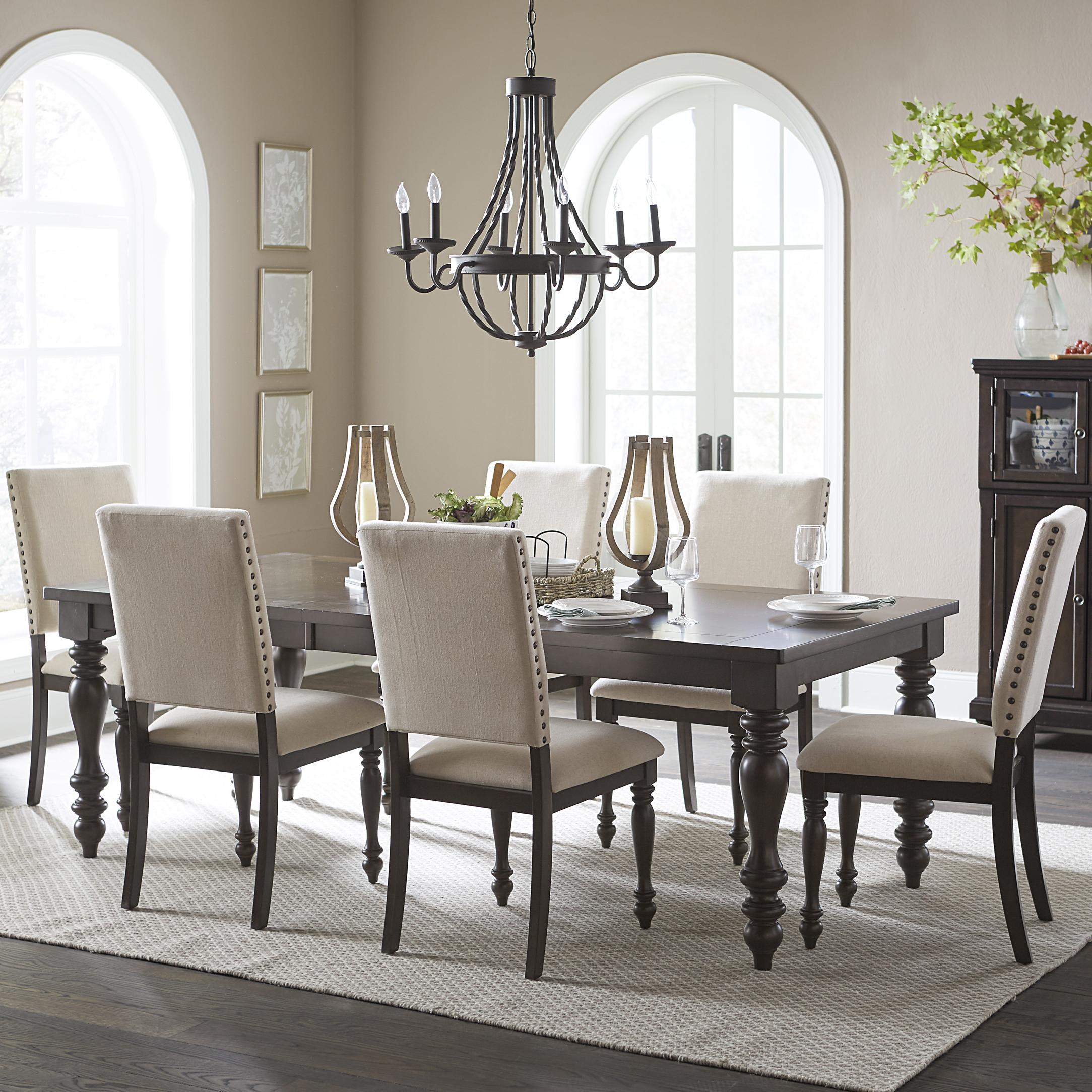 Transitional Dining Room Set 1718GY-90*5PC Begonia 1718GY-90*5PC in Grayish Brown Fabric