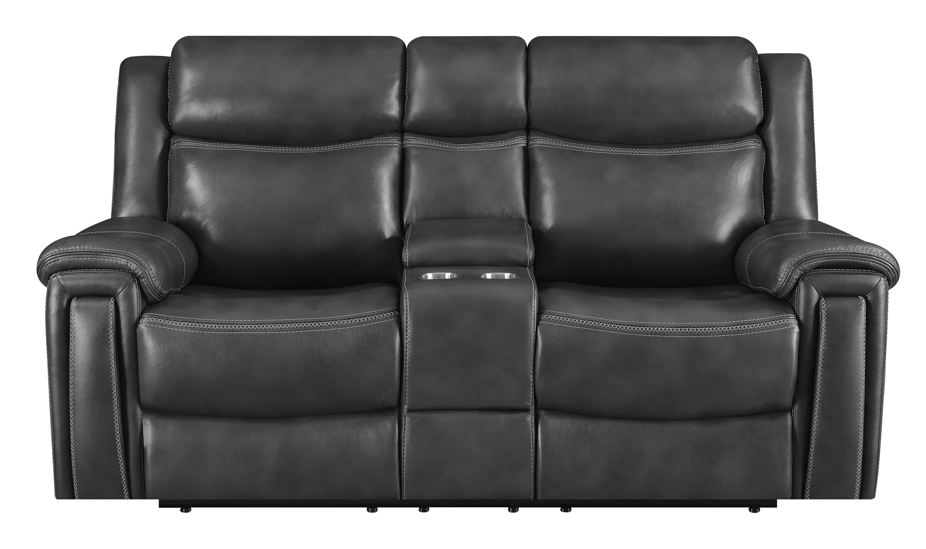 

    
Transitional Hand Rubbed Charcoal Leather Power Loveseat Coaster 609322PP Shallowford
