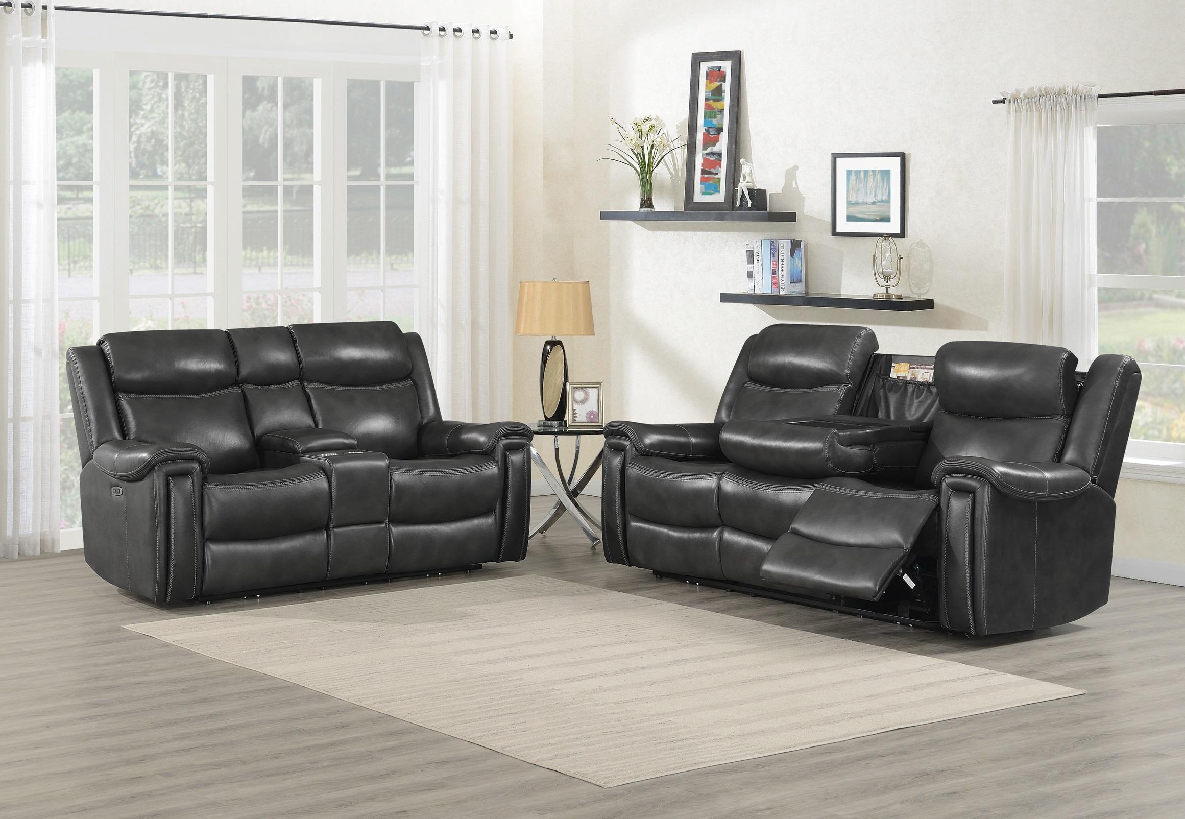 

    
Transitional Hand Rubbed Charcoal Leather Power Sofa Set 2pcs Coaster 609321PPI-S2 Shallowford
