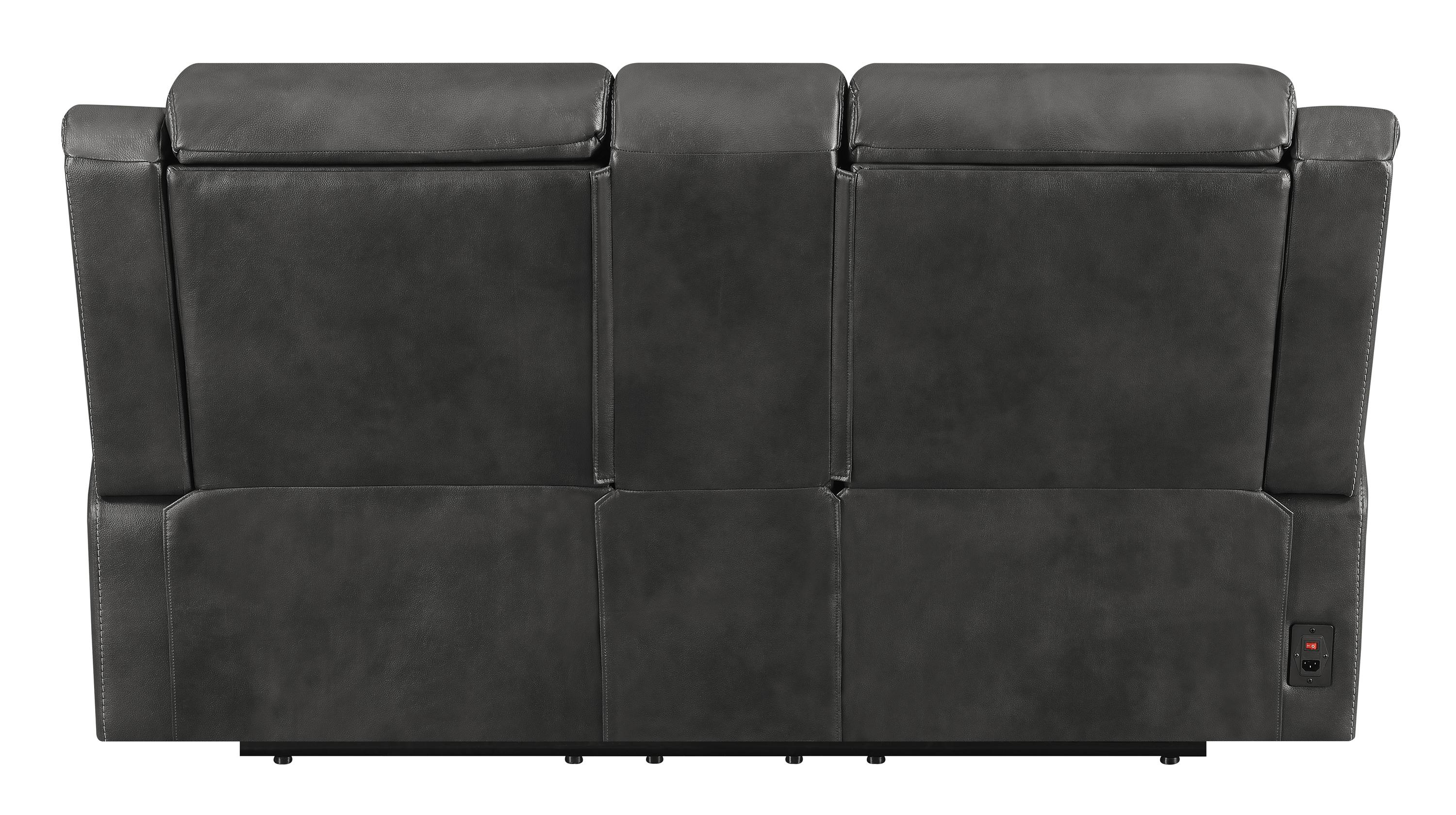 

    
 Shop  Transitional Hand Rubbed Charcoal Leather Power Sofa Set 3pcs Coaster 609321PPI-S3 Shallowford
