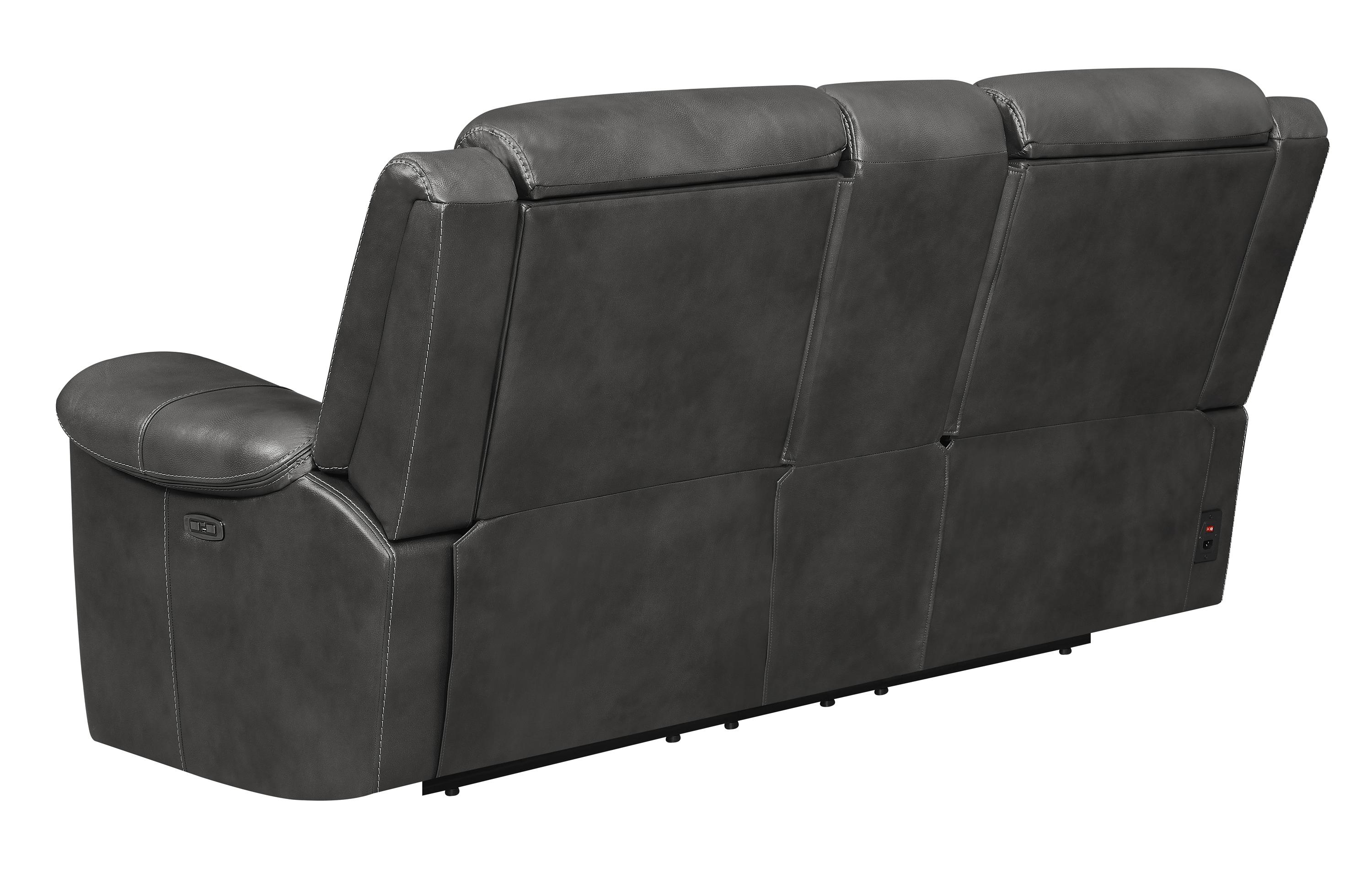 

    
 Photo  Transitional Hand Rubbed Charcoal Leather Power Sofa Set 3pcs Coaster 609321PPI-S3 Shallowford
