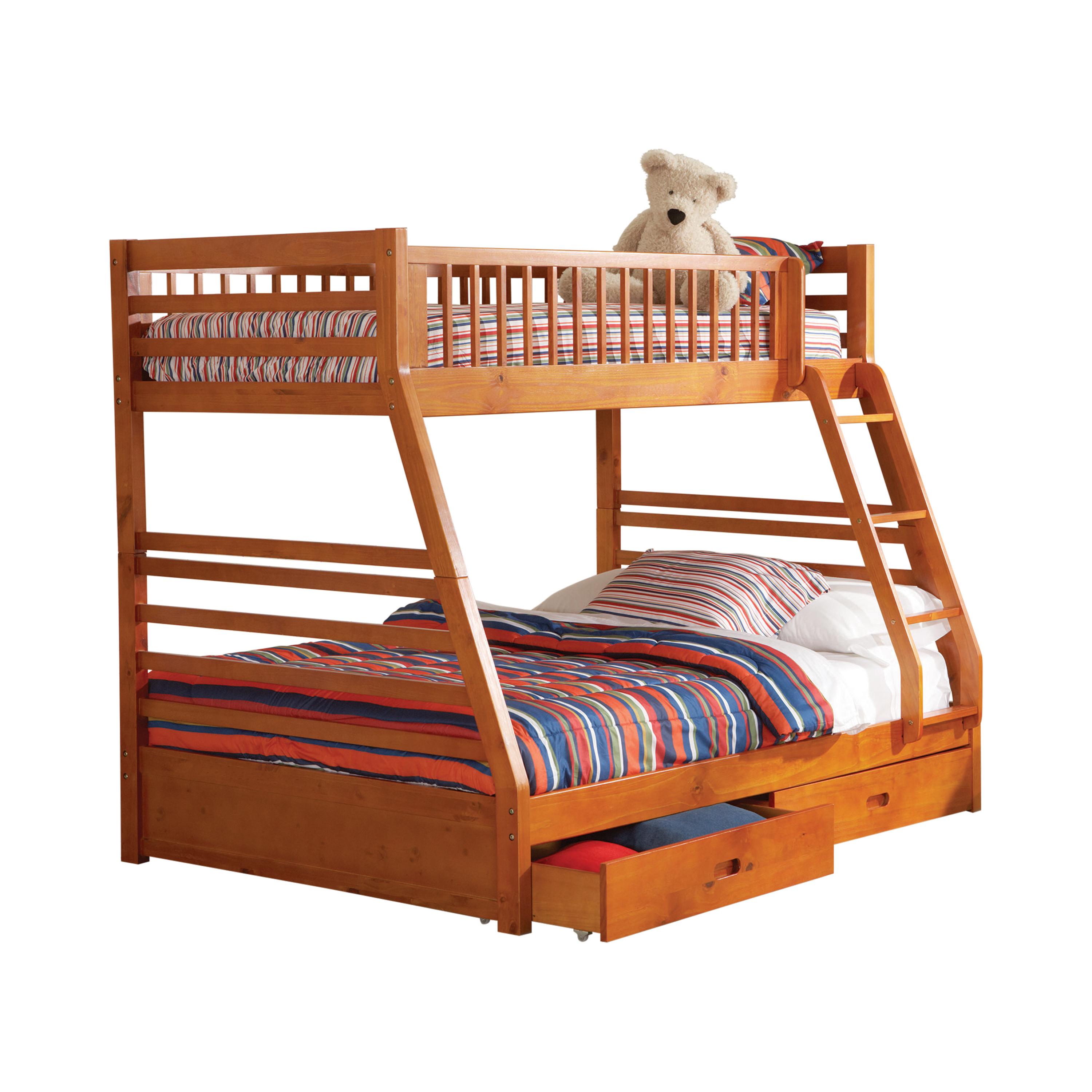 

    
Transitional Honey Solid Pine Twin/Full Bunk Bed Coaster 460183 Ashton
