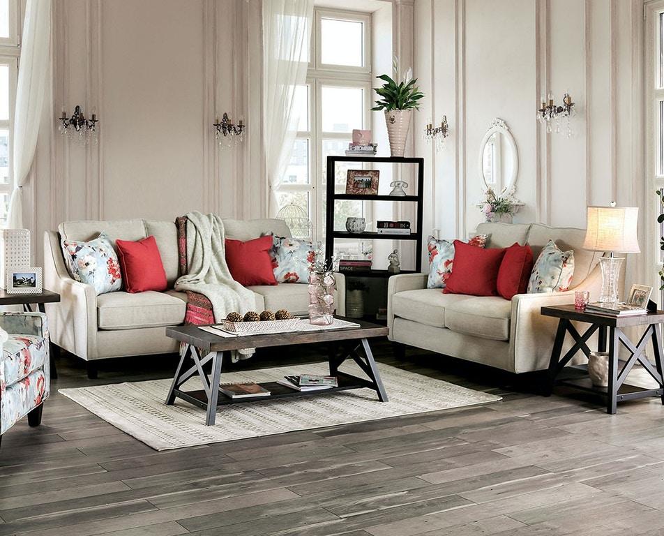 Transitional Sofa and Loveseat Set SM8014-2PC Nadene SM8014-2PC in Ivory Linen