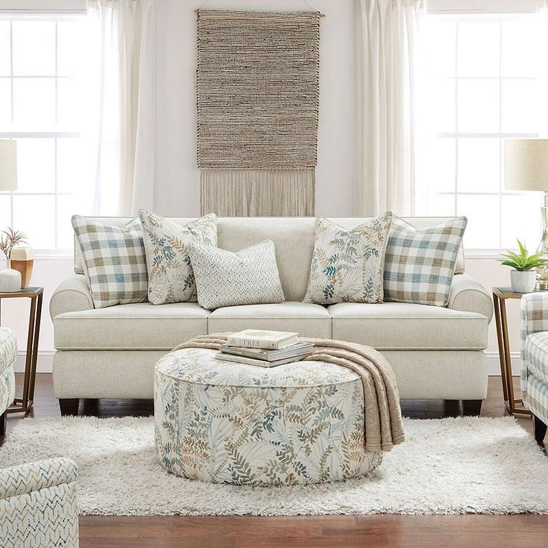 Transitional Sofa Loveseat and Ottoman Set SM8191-SF-3PC Cadigan SM8191-SF-3PC in Ivory Chenille