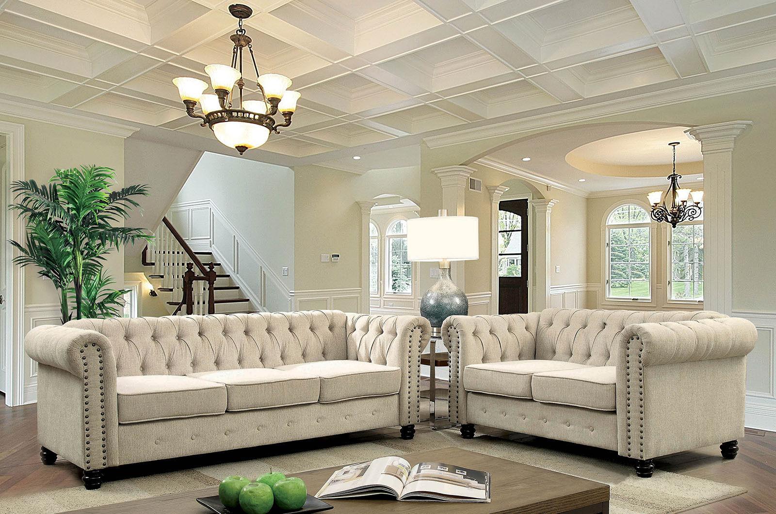 Transitional Sofa and Loveseat Set CM6342IV-2PC Winifred CM6342IV-2PC in Ivory Chenille
