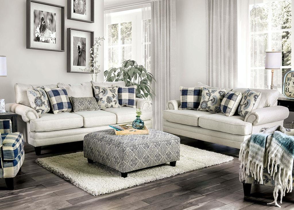 Transitional Sofa and Loveseat Set SM8101-2PC Nash SM8101-2PC in Ivory Fabric
