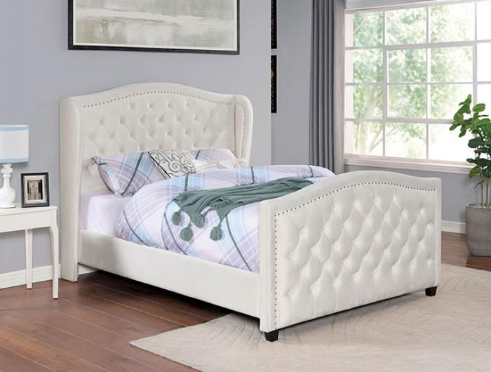 

    
Transitional Ivory Solid Wood California King Sleigh Bed Furniture of America Kerran CM7454IV-CK
