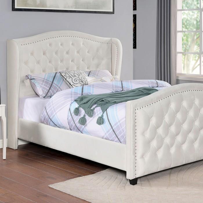 

    
Furniture of America Kerran California King Sleigh Bed CM7454IV-CK Sleigh Bed Ivory CM7454IV-CK
