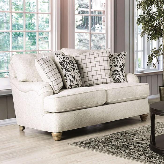 Transitional Loveseat Mossley Loveseat SM6090-LV-L SM6090-LV-L in Ivory Fabric