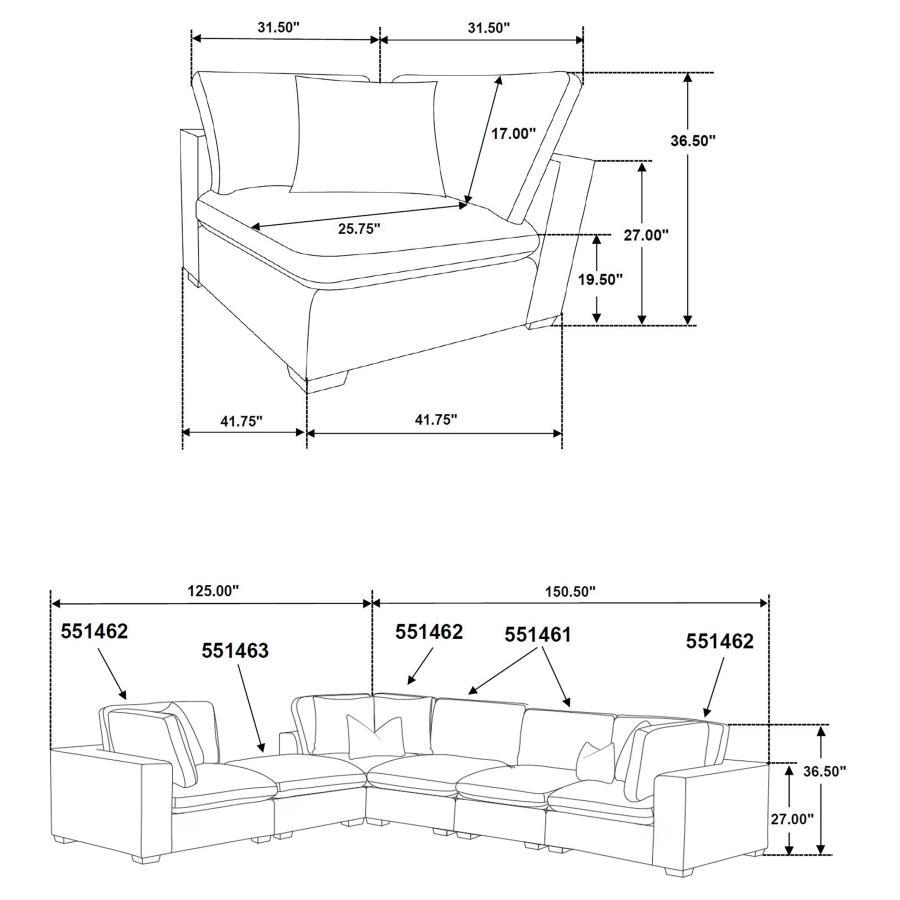 

    
 Order  Transitional Ivory Wood Modular Sectional Sofa Set 5PCS Coaster Lakeview 551461-SETB

