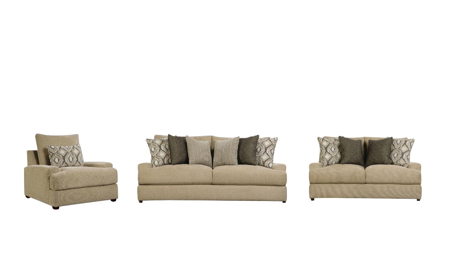 Transitional Sofa Loveseat and Chair Set Vassenia 55820-3pcs in Latte Chenille