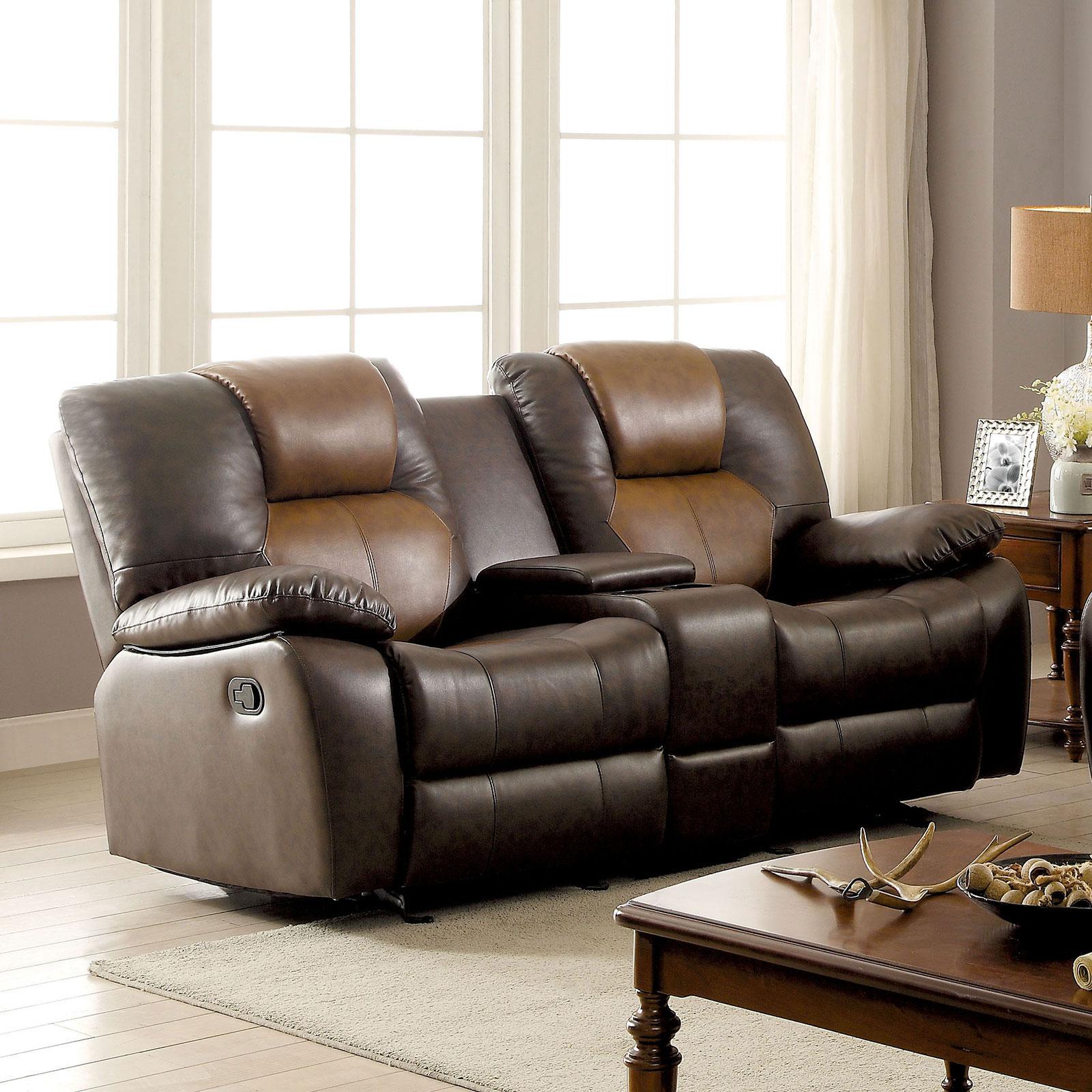Transitional Reclining Loveseat POLLUX CM6864-LV CM6864-LV in Brown Faux Leather