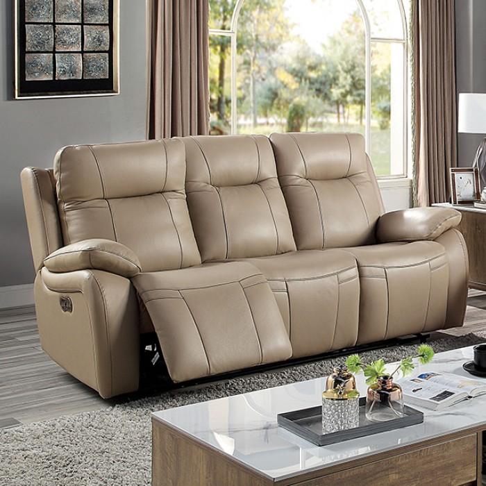 

    
Transitional Light Brown Solid Wood Power Reclining Sofa Furniture of America Gaspe CM6739LB-SF-PM-S
