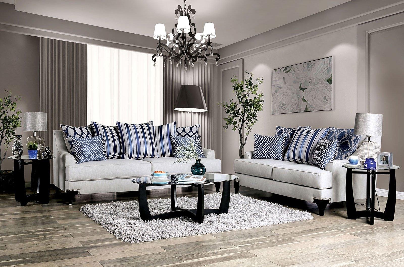 Transitional Sofa and Loveseat Set SM2207-2PC Sisseton SM2207-2PC in Light Gray Chenille