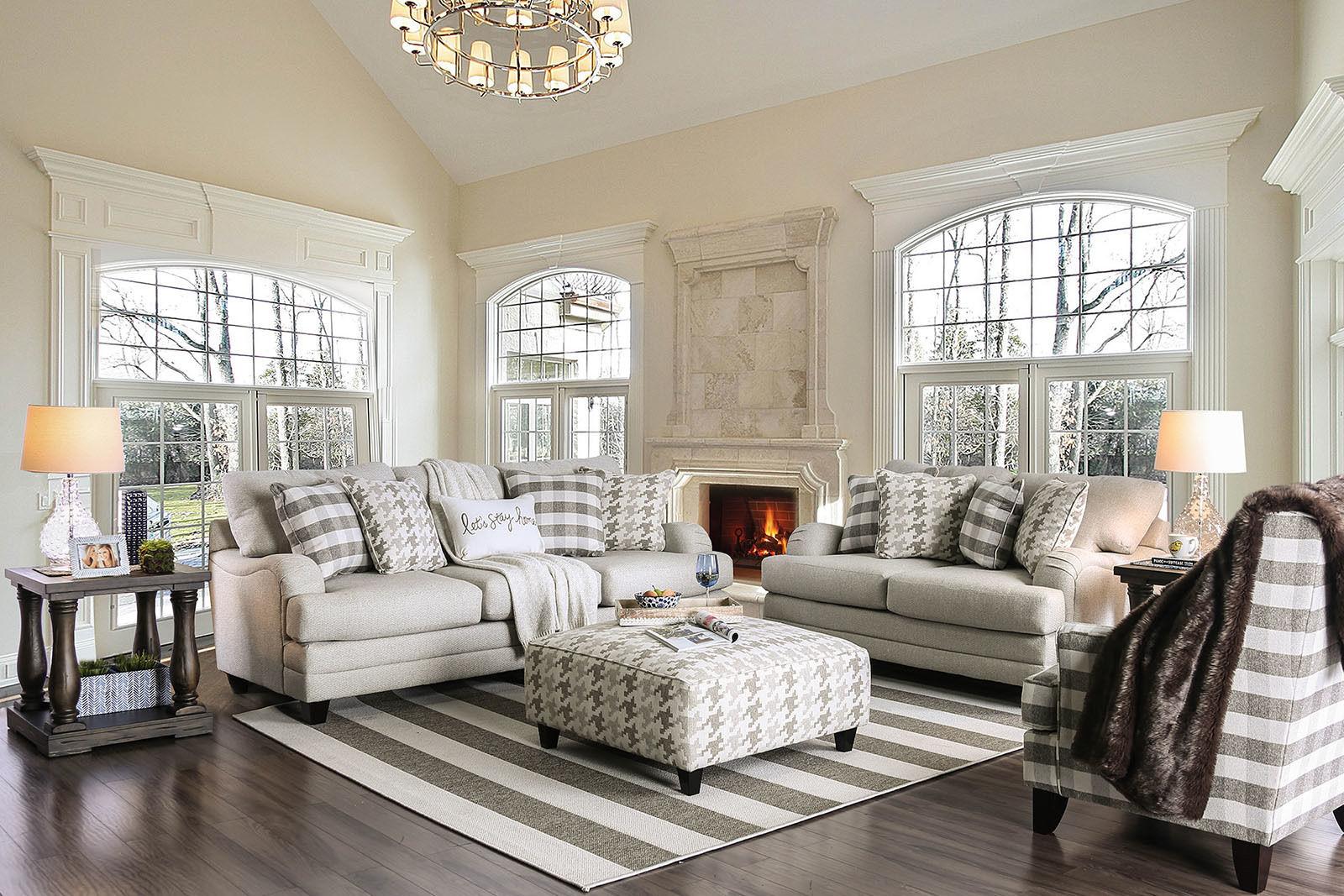 

    
Transitional Light Gray Linen-like Fabric Sofa and Loveseat Furniture of America Christine
