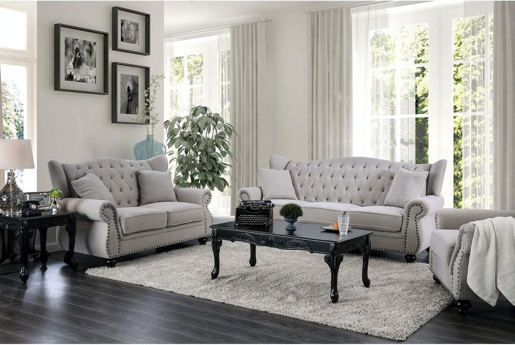 Transitional Sofa and Loveseat Set CM6572GY-2PC Ewloe CM6572GY-2PC in Beige Linen