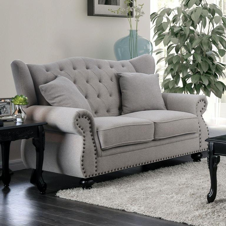 

    
Transitional Light Gray Linen Sofa and Loveseat Furniture of America Ewloe
