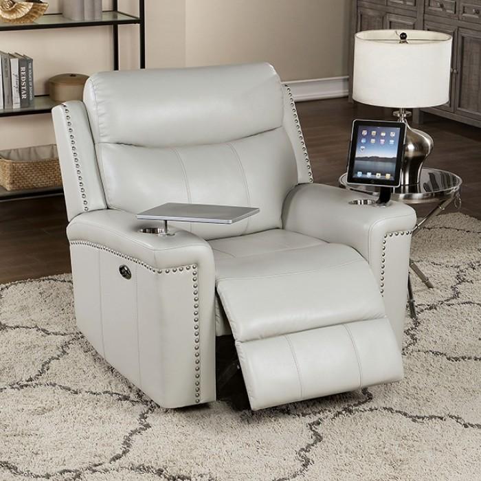 

    
Transitional Light Gray Solid Wood Power Reclining Chair Furniture of America Florine CM6252LG-CH-PM-C
