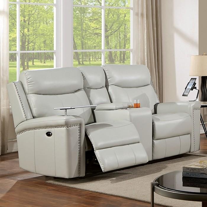 Transitional Power Reclining Loveseat Florine Power Reclining Loveseat CM6252LG-LV-PM-L CM6252LG-LV-PM-L in Light Gray Leatherette