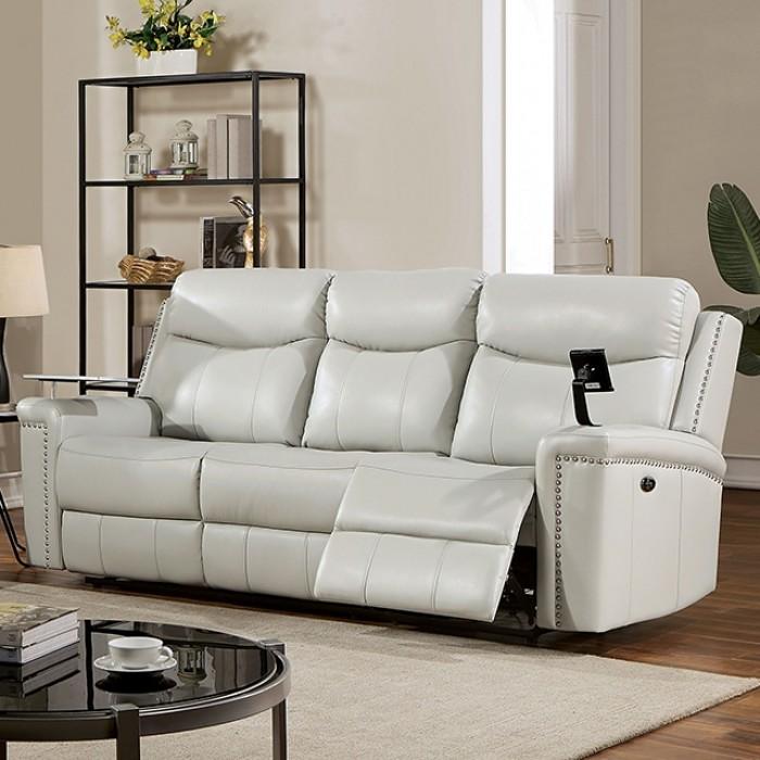 

    
Transitional Light Gray Solid Wood Power Reclining Sofa Furniture of America Florine CM6252LG-SF-PM-S
