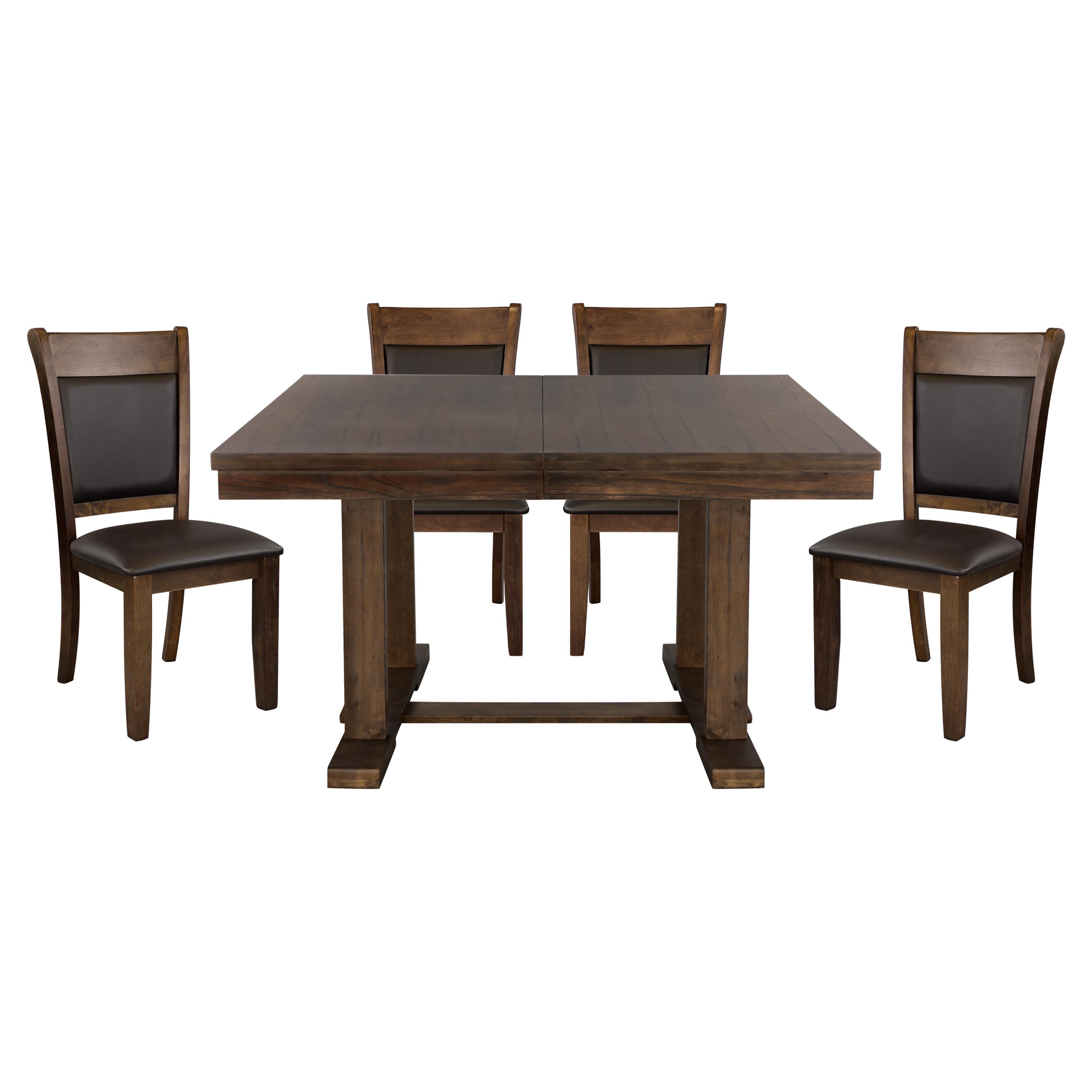 Transitional Dining Room Set 5614-72*5PC Wieland 5614-72*5PC in Rustic Brown Faux Leather