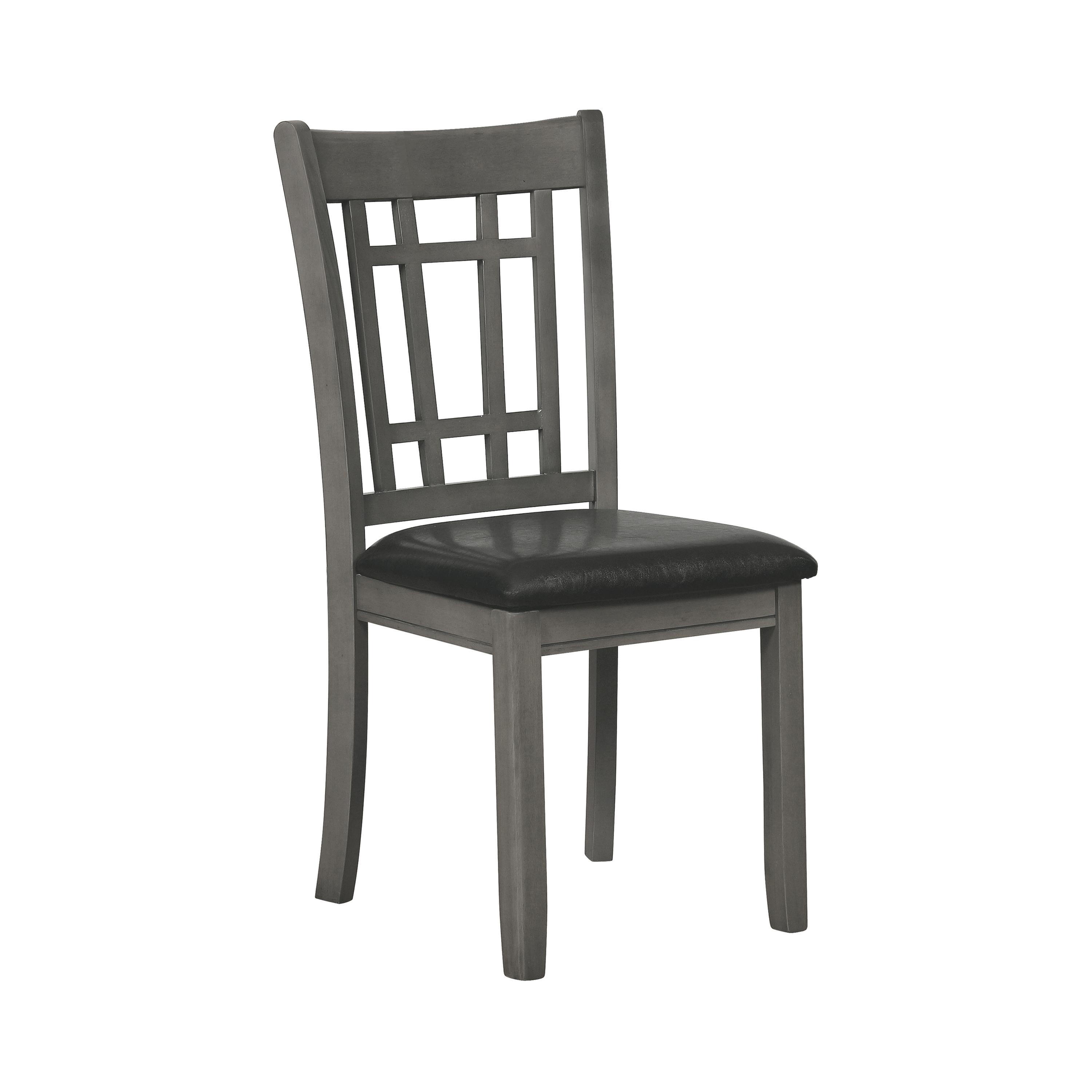 

    
Transitional Medium Gray & Black Leatherette Side Chair Set 2pcs Coaster 108212 Lavon

