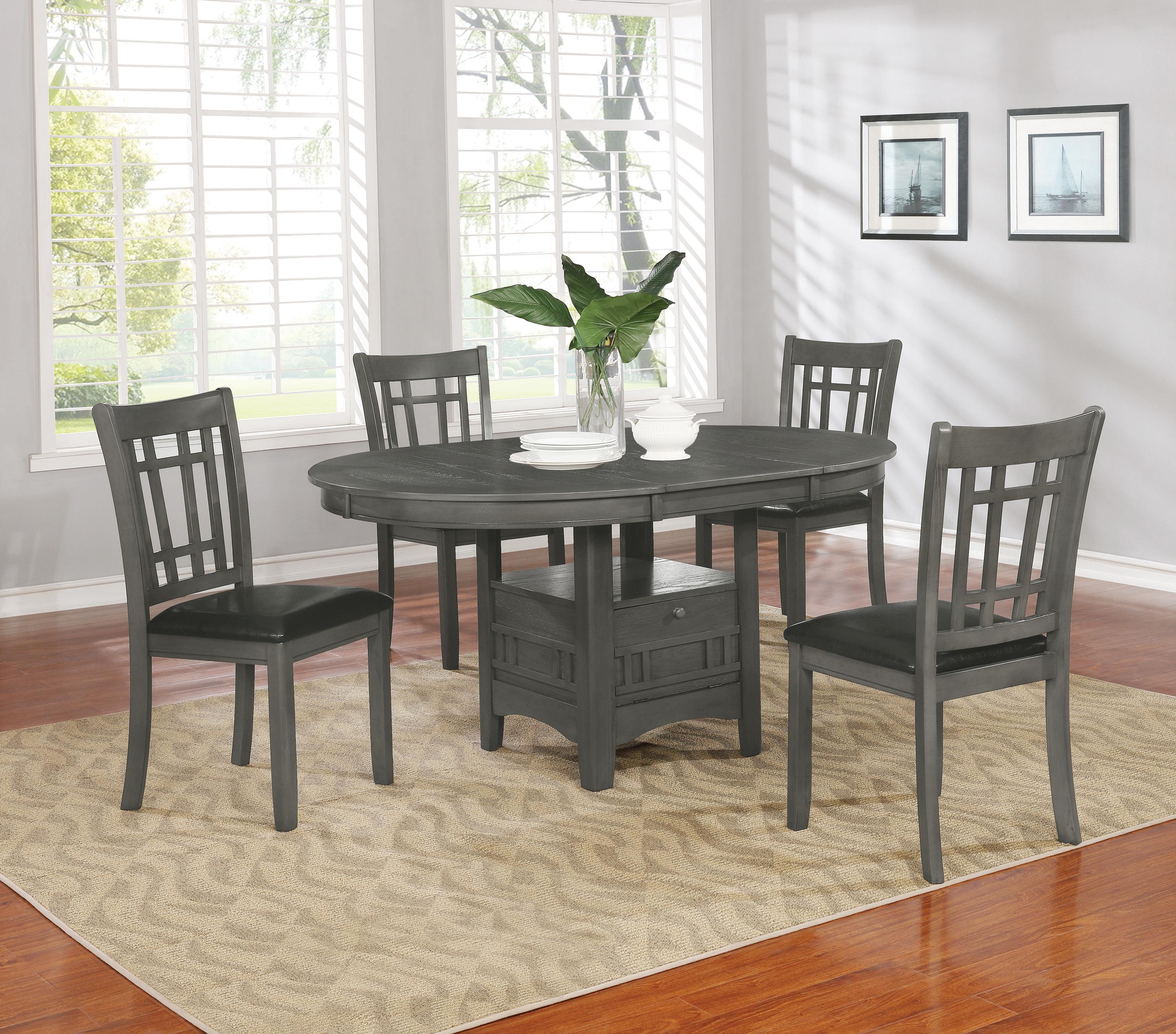 

    
Transitional Medium Gray Solid Wood Dining Room Set 5pcs Coaster 108211-S5 Lavon
