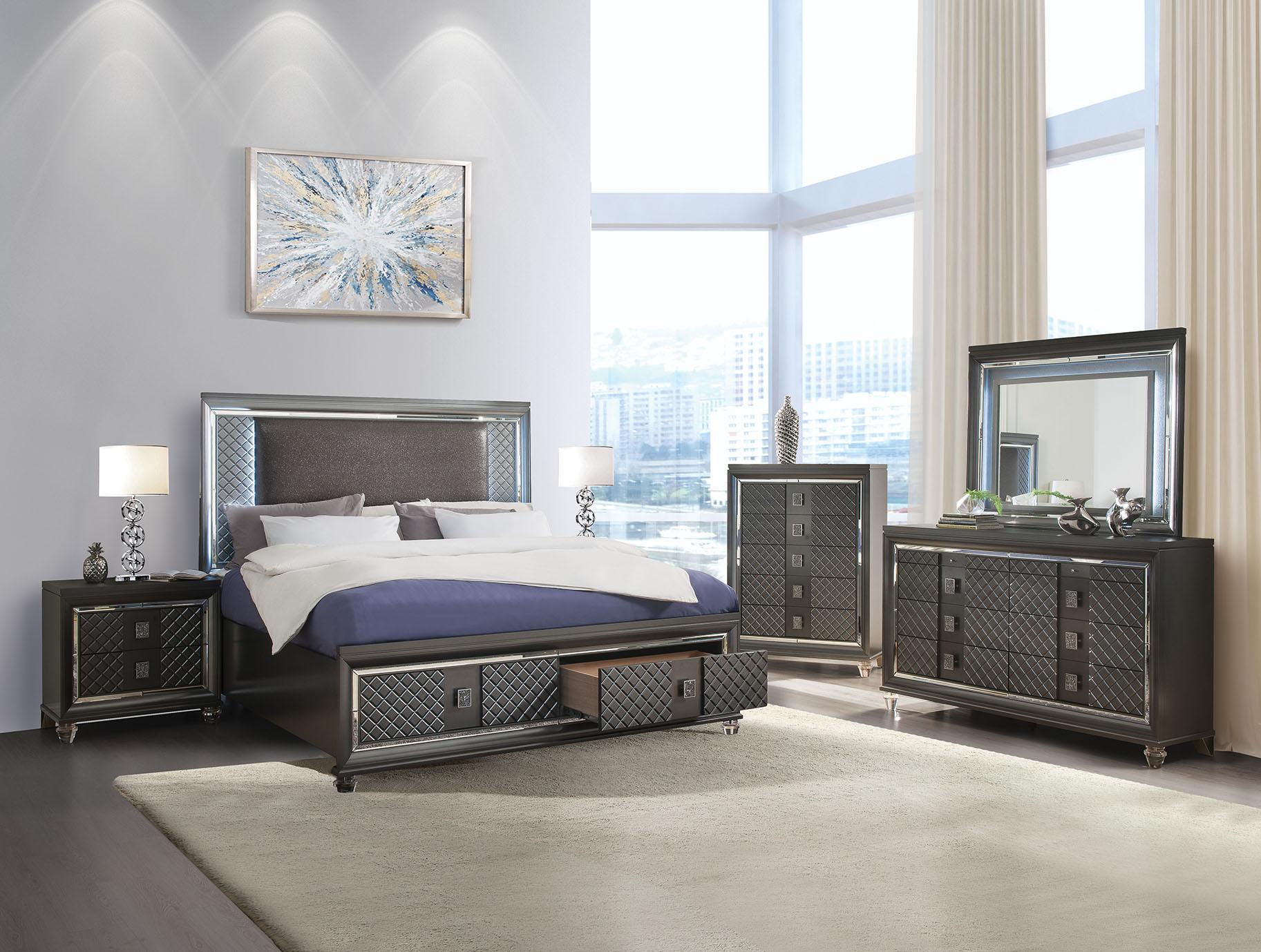 

                    
Buy Transitional Metallic Gray Finish Storage King Bedroom Set 3Pcs Sawyer-27967EK Acme
