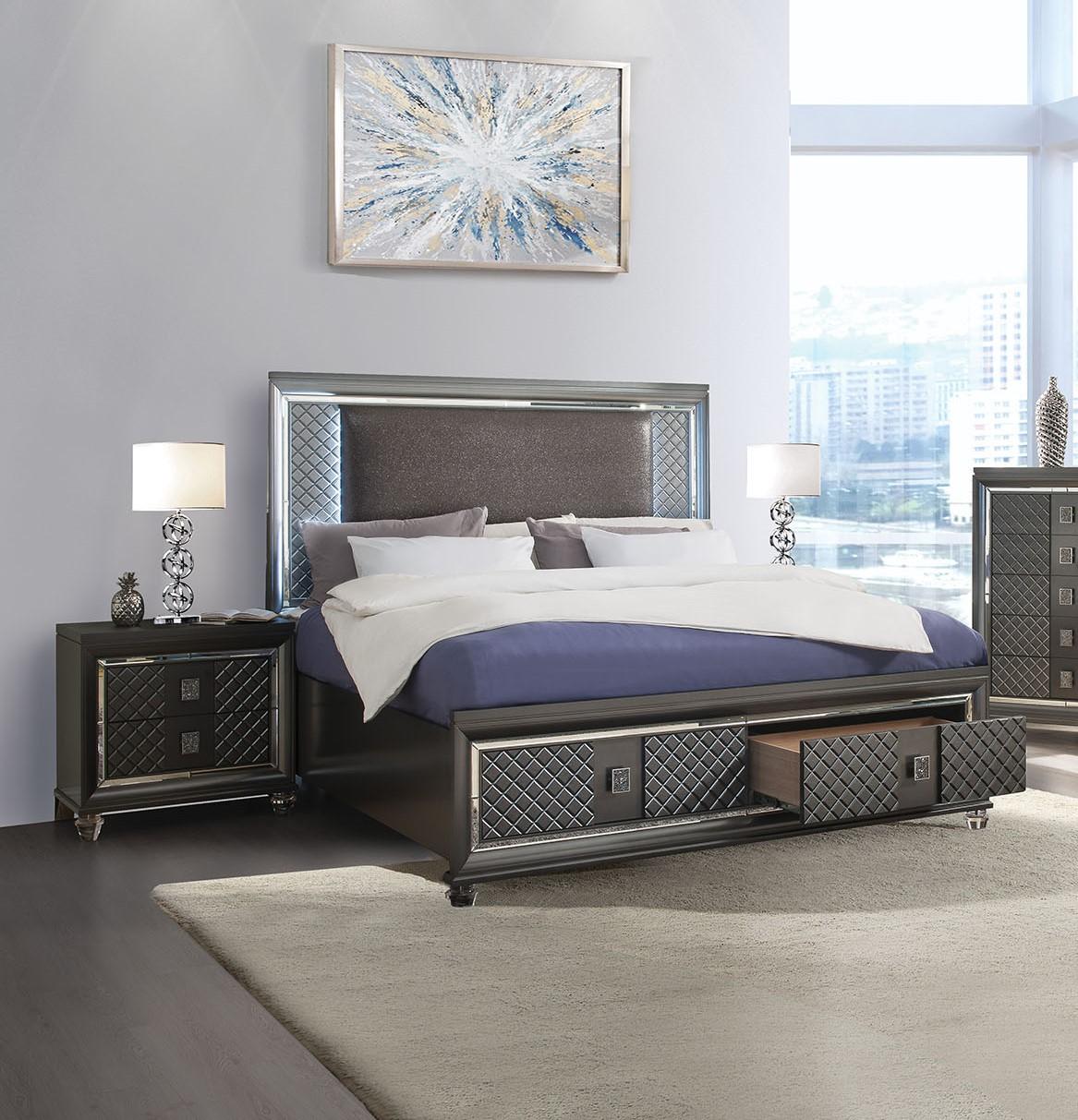 

    
Transitional Metallic Gray Finish Storage Queen Bedroom Set 3Pcs Sawyer-27970Q  Acme
