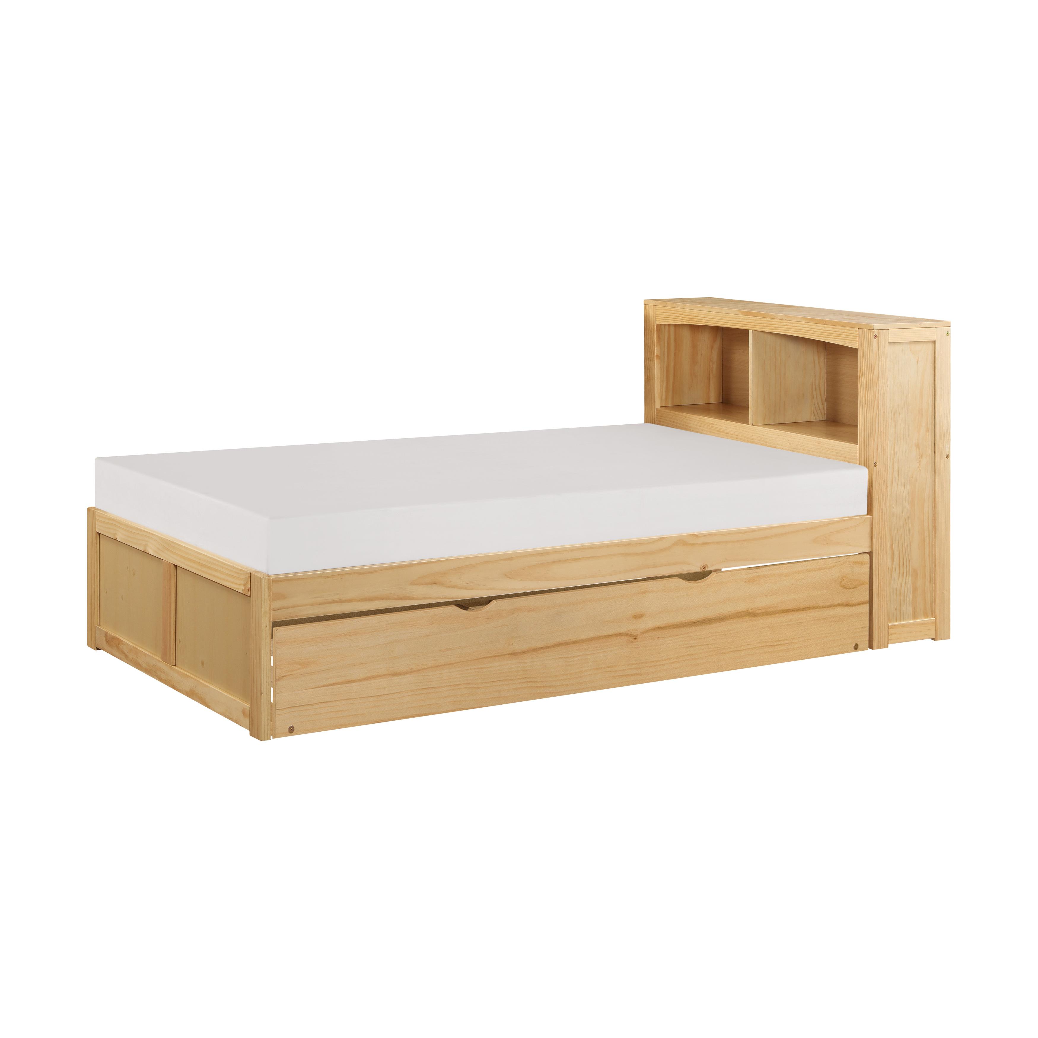 

    
Transitional Natural Pine Finish Wood Twin Bookcase Bed w/Trundle Homelegance B2043BC-1R* Bartly
