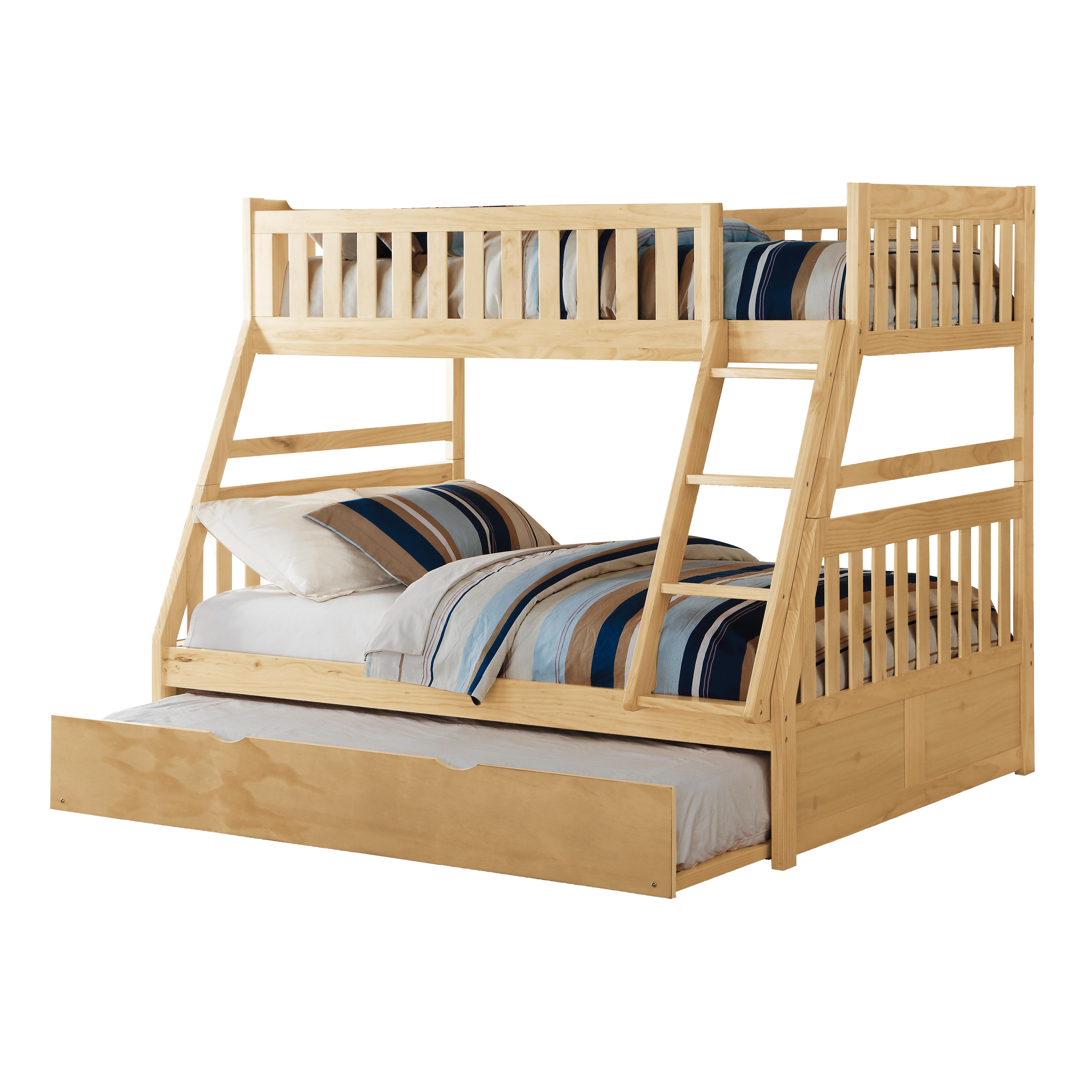 

    
Transitional Natural Pine Finish Wood Twin/Full Bunk Bed w/Twin Trundle Homelegance B2043TF-1*R Bartly
