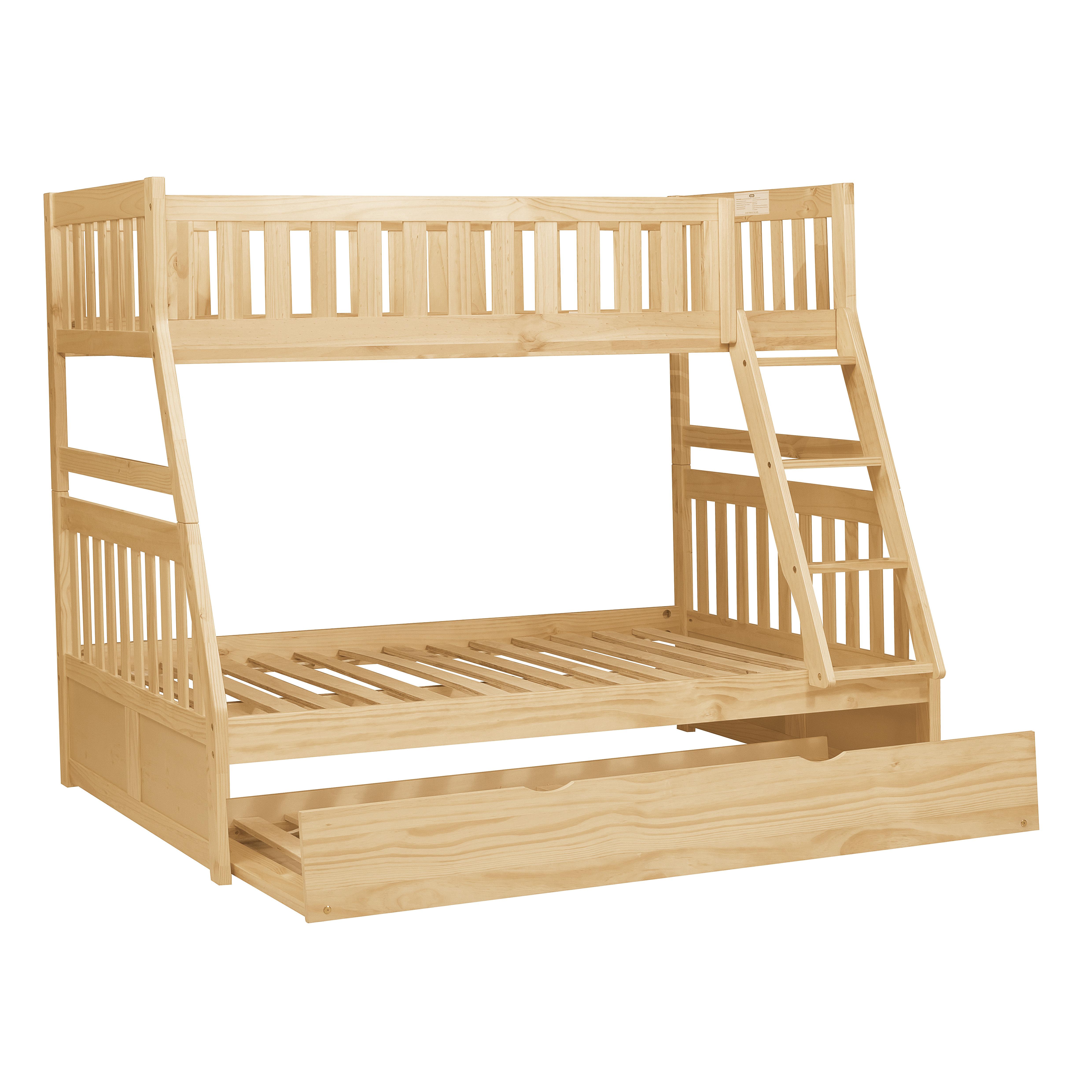 

    
Transitional Natural Pine Finish Wood Twin/Full Bunk Bed w/Twin Trundle Homelegance B2043TF-1*R Bartly
