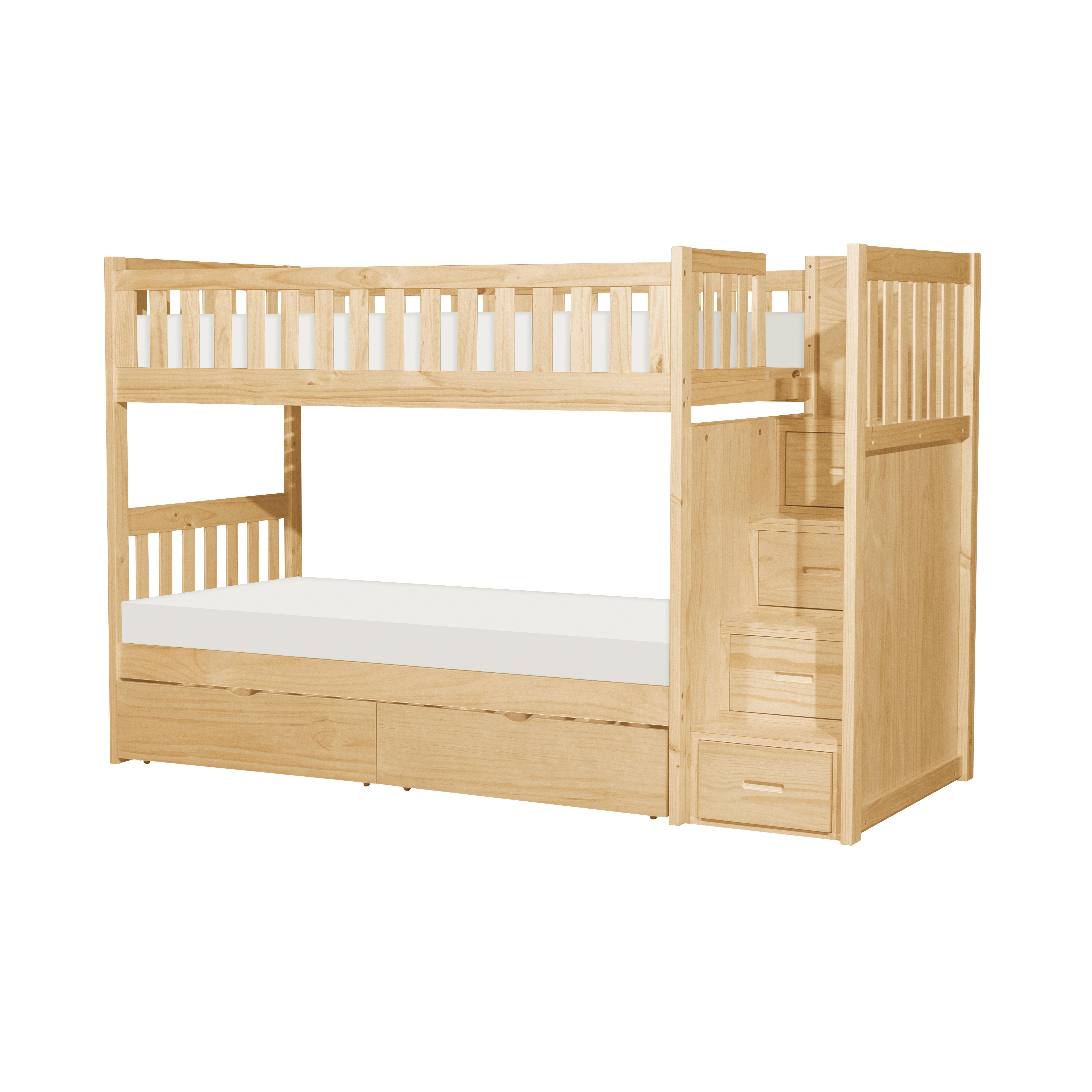 

    
Transitional Natural Pine Finish Wood Twin/Twin Bunk Bed w/Storage Boxes Homelegance B2043SB-1*T Bartly
