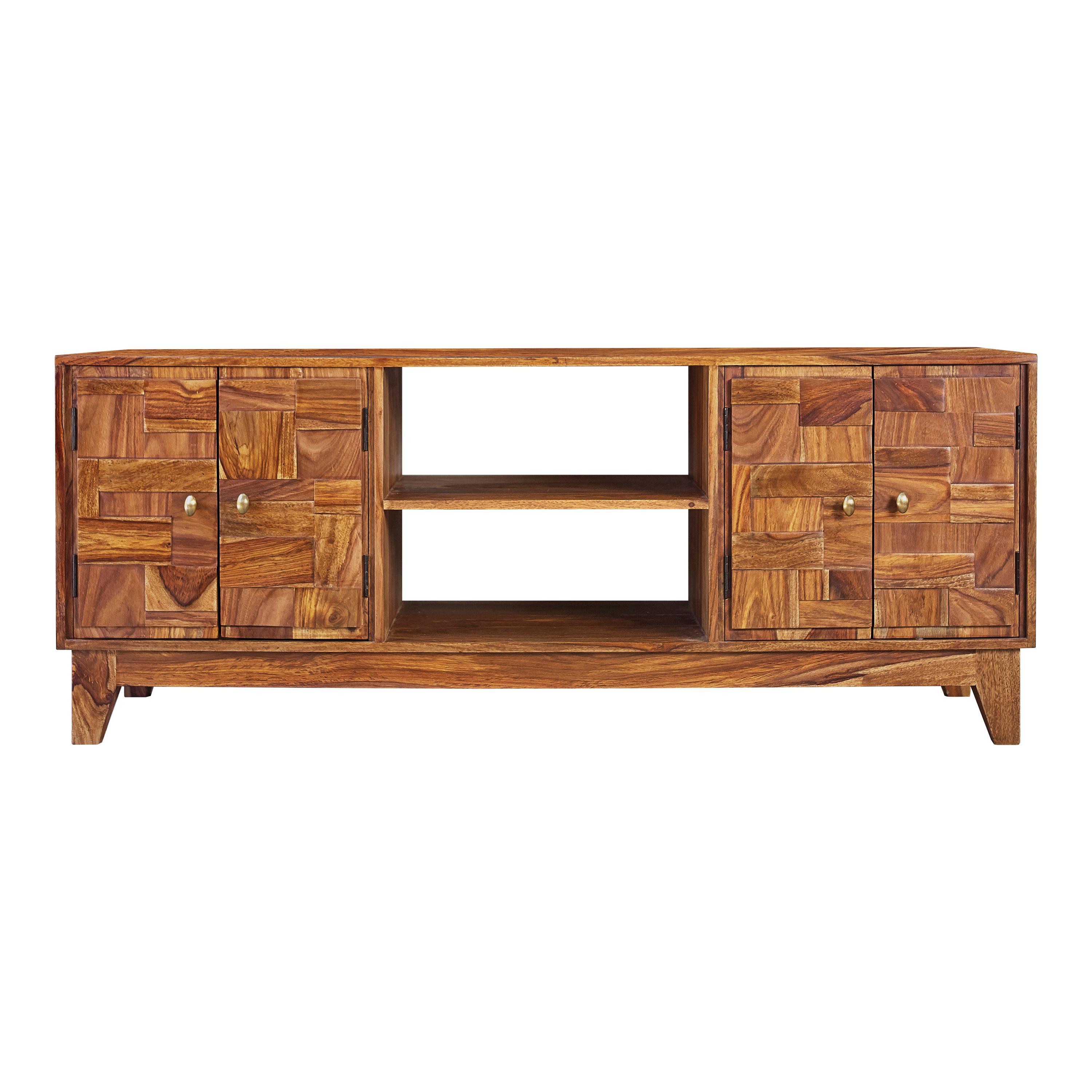 

    
Transitional Natural Solid Sheesham Wood TV Console Coaster 708382
