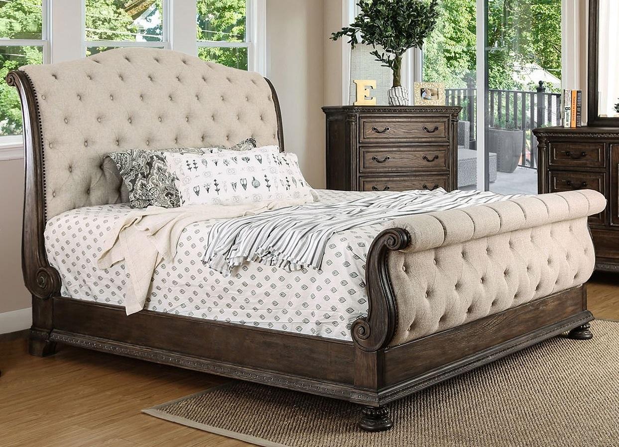Transitional Sleigh Bed CM7663-CK Lysandra CM7663-CK in Natural 