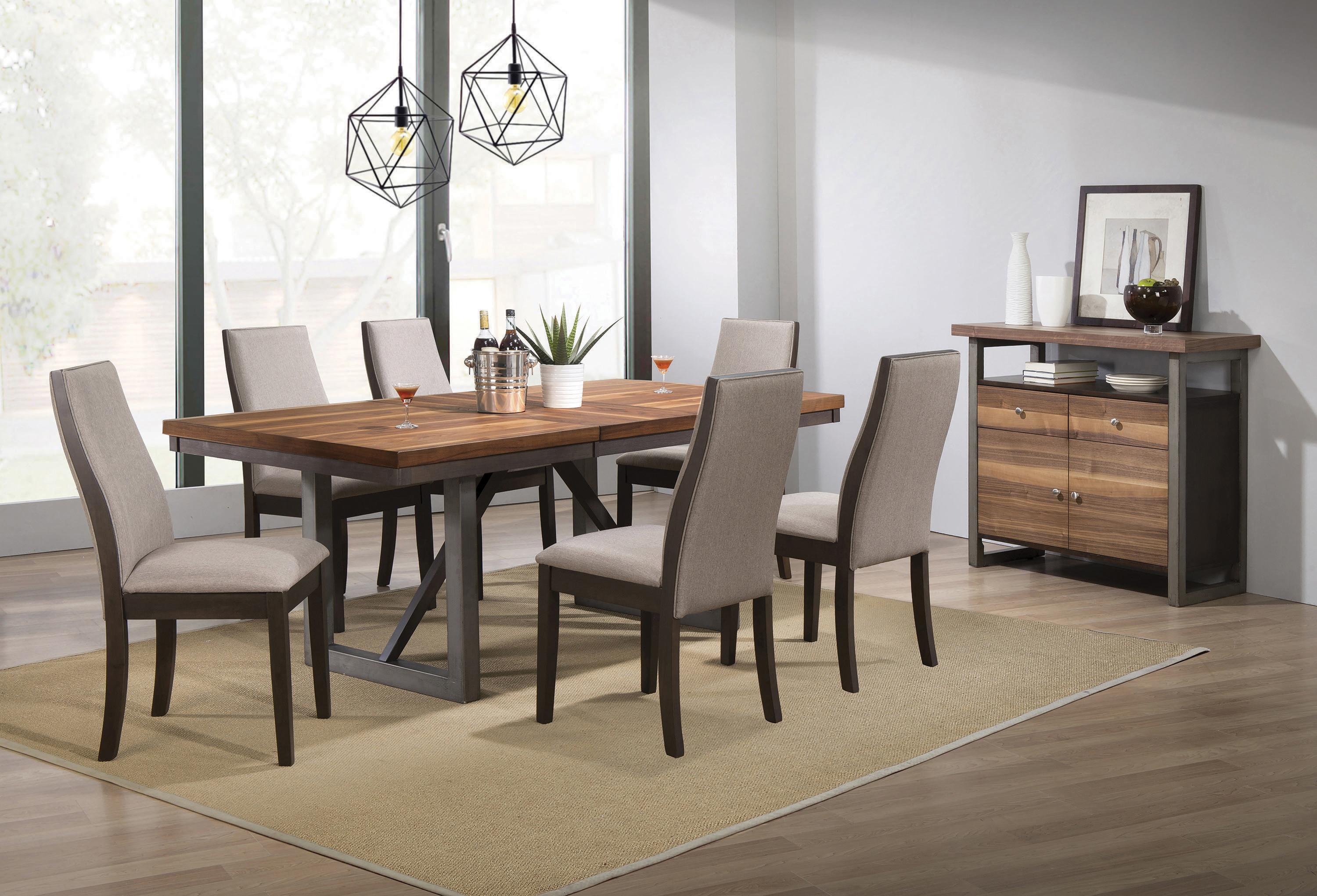 Transitional Dining Room Set 106581-S5G Spring Creek 106581-S5G in Gray Fabric