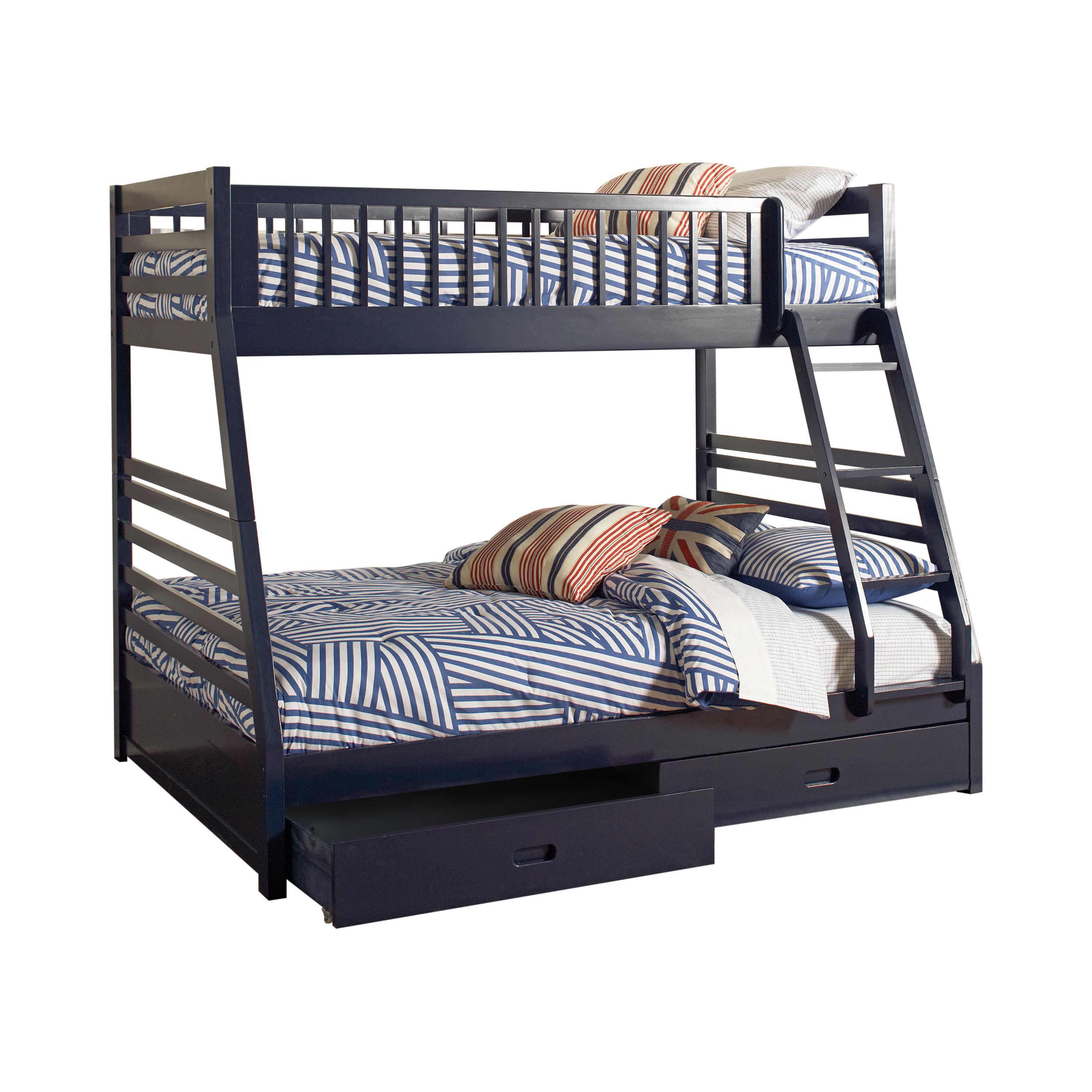 

    
Transitional Navy Blue Solid Pine Twin/Full Bunk Bed Coaster 460181 Ashton
