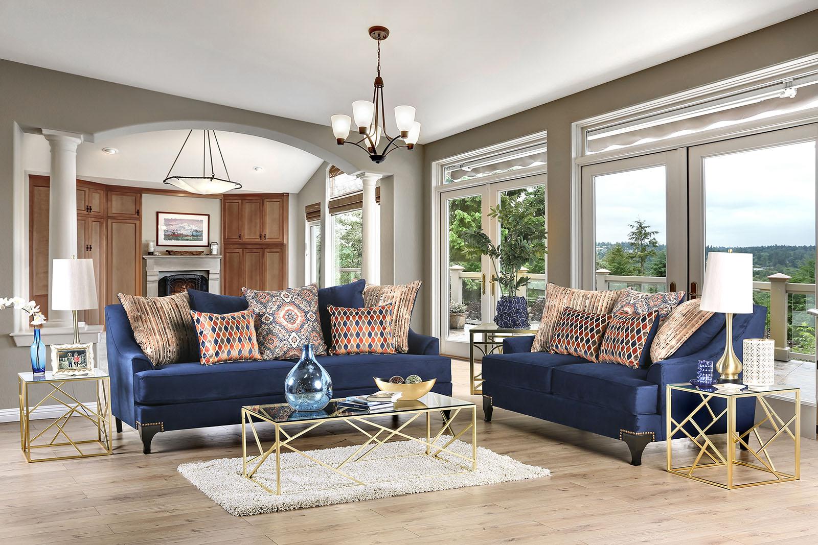 Transitional Sofa and Loveseat Set SM2210-2PC Sisseton SM2210-2PC in Navy Chenille