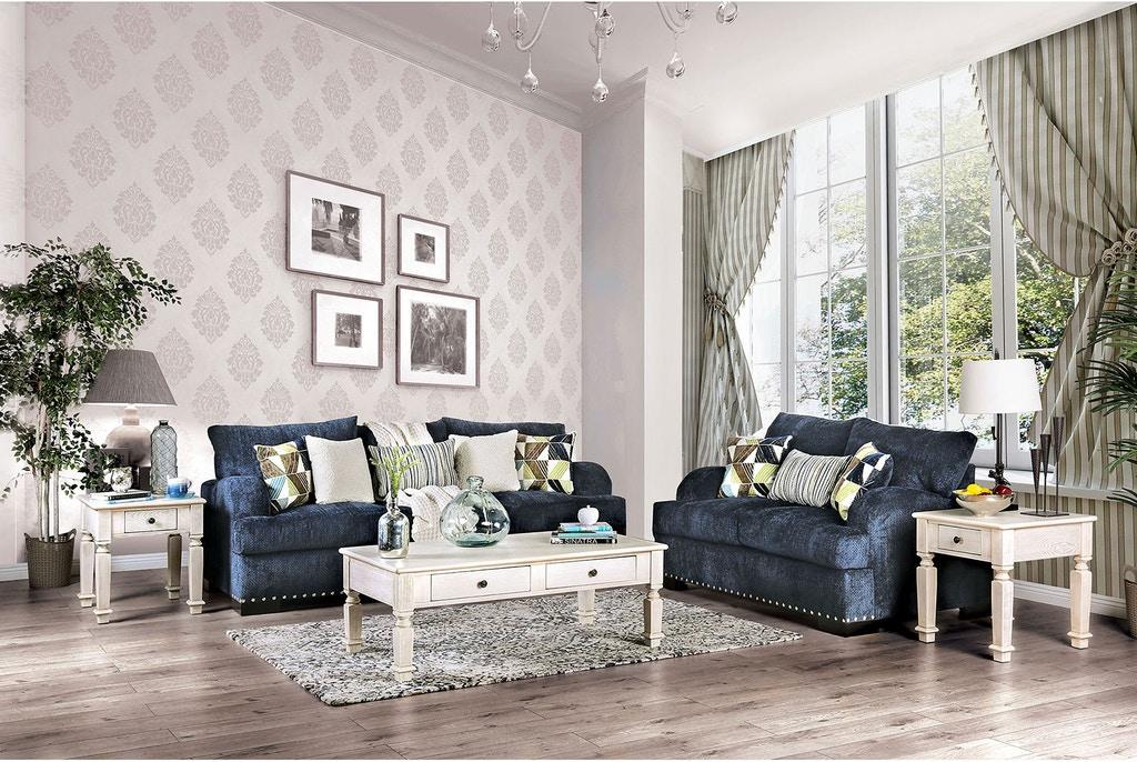 Transitional Sofa and Loveseat Set SM6222-2PC Zayla SM6222-2PC in Navy Chenille