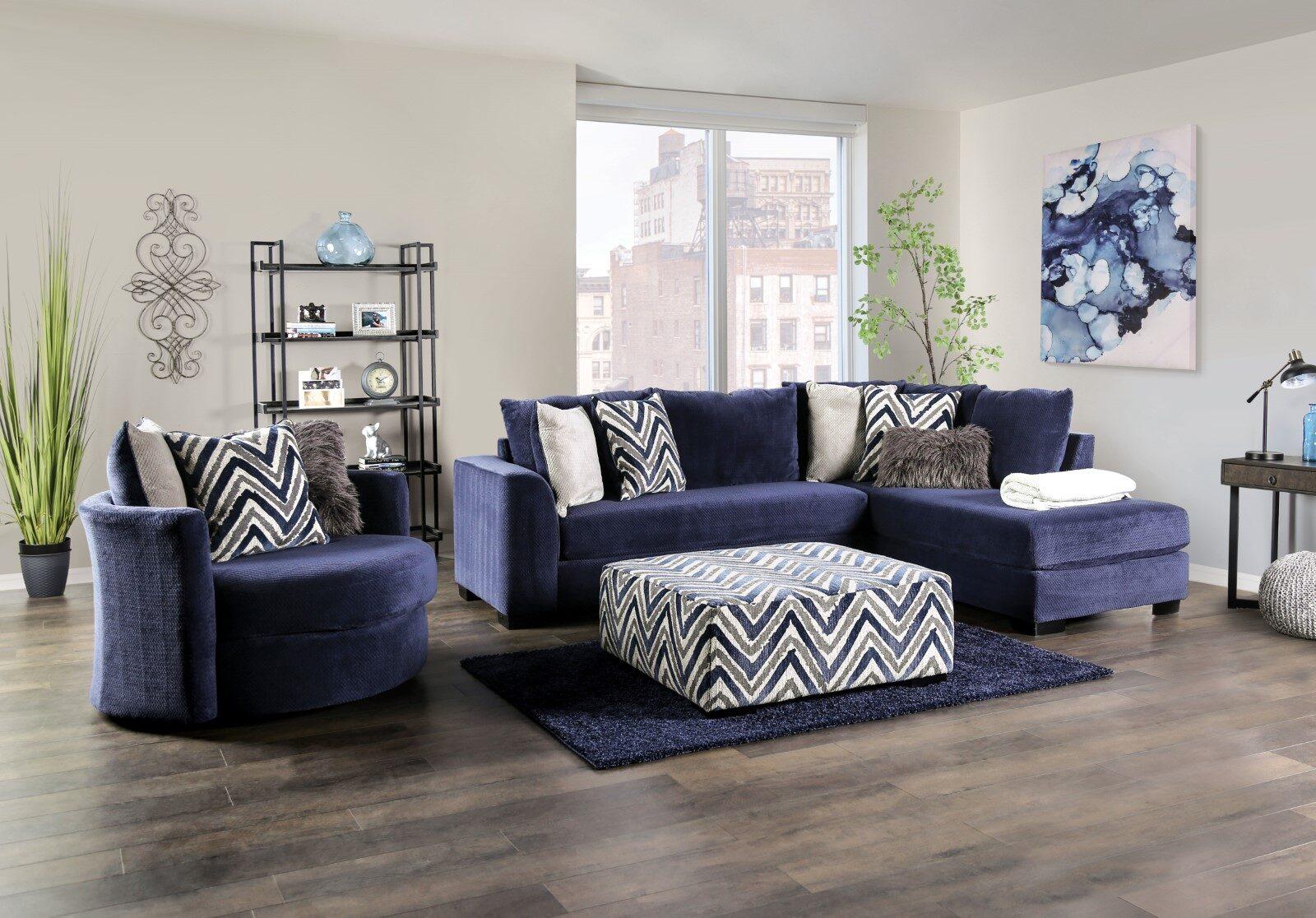 Transitional Sectional Sofa and Chair SM5151-2PC Griswold SM5151-2PC in Navy Microfiber