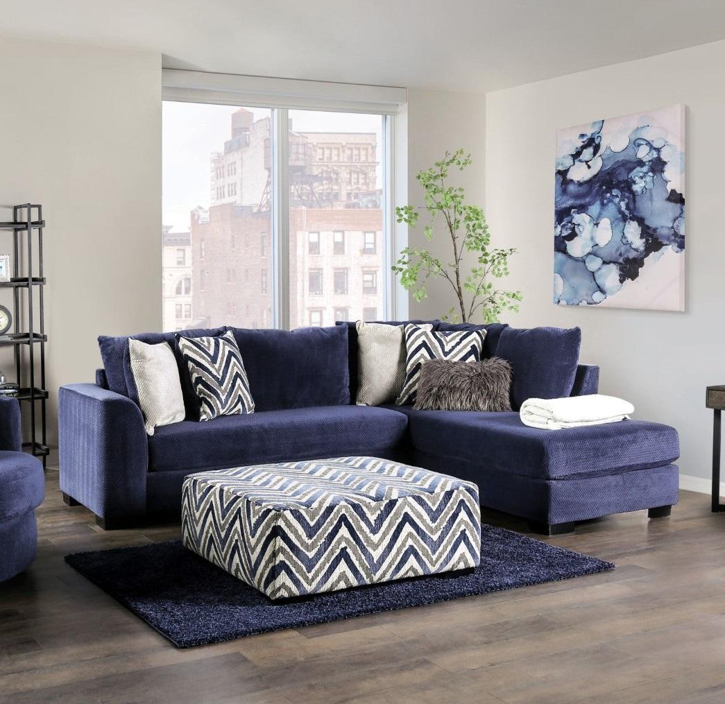 Transitional Sectional Sofa SM5151 Griswold SM5151 in Navy Microfiber