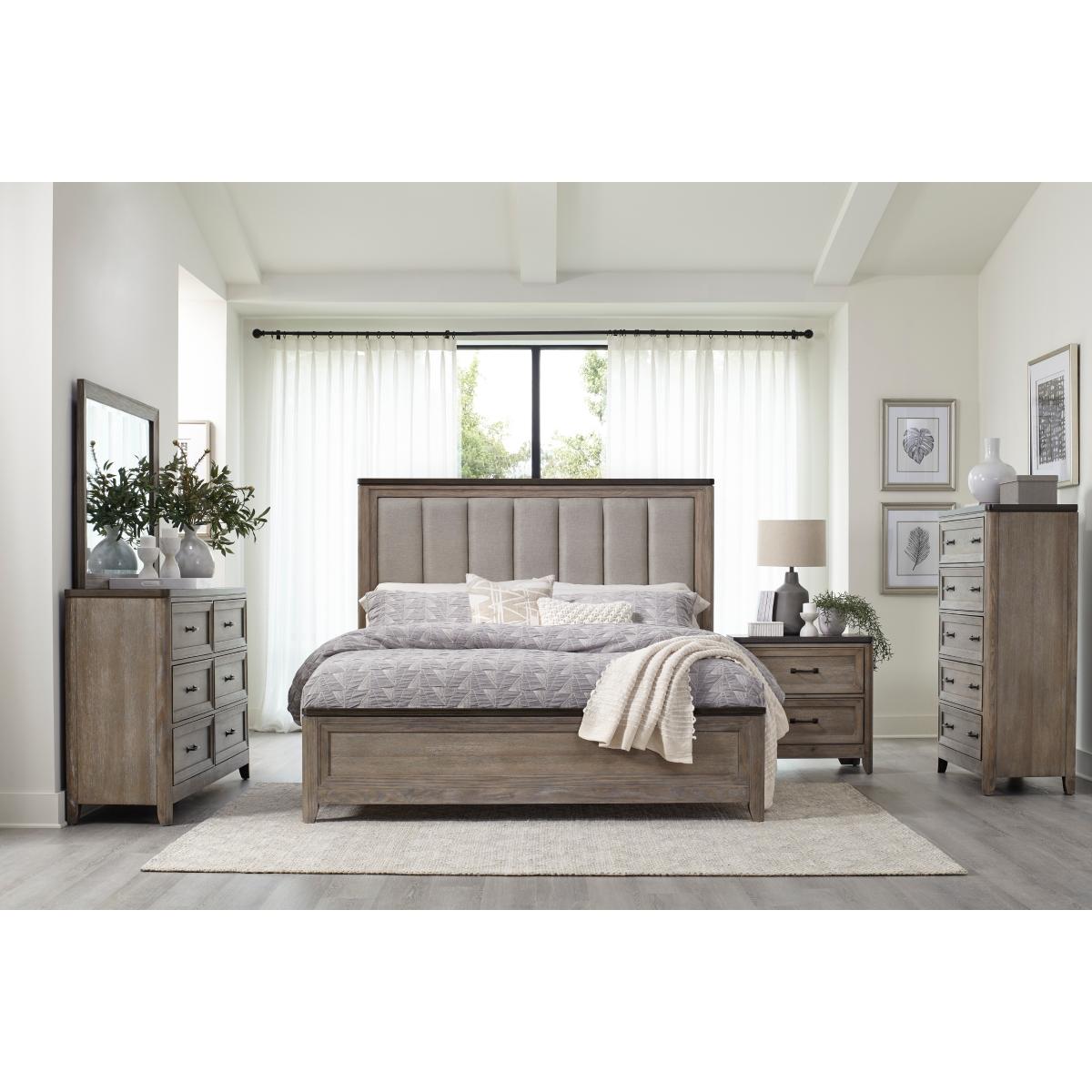 

    
Transitional Oak & Light Brown Solid Wood Queen Bedroom Set 5pcs Homelegance 1412-1* Newell
