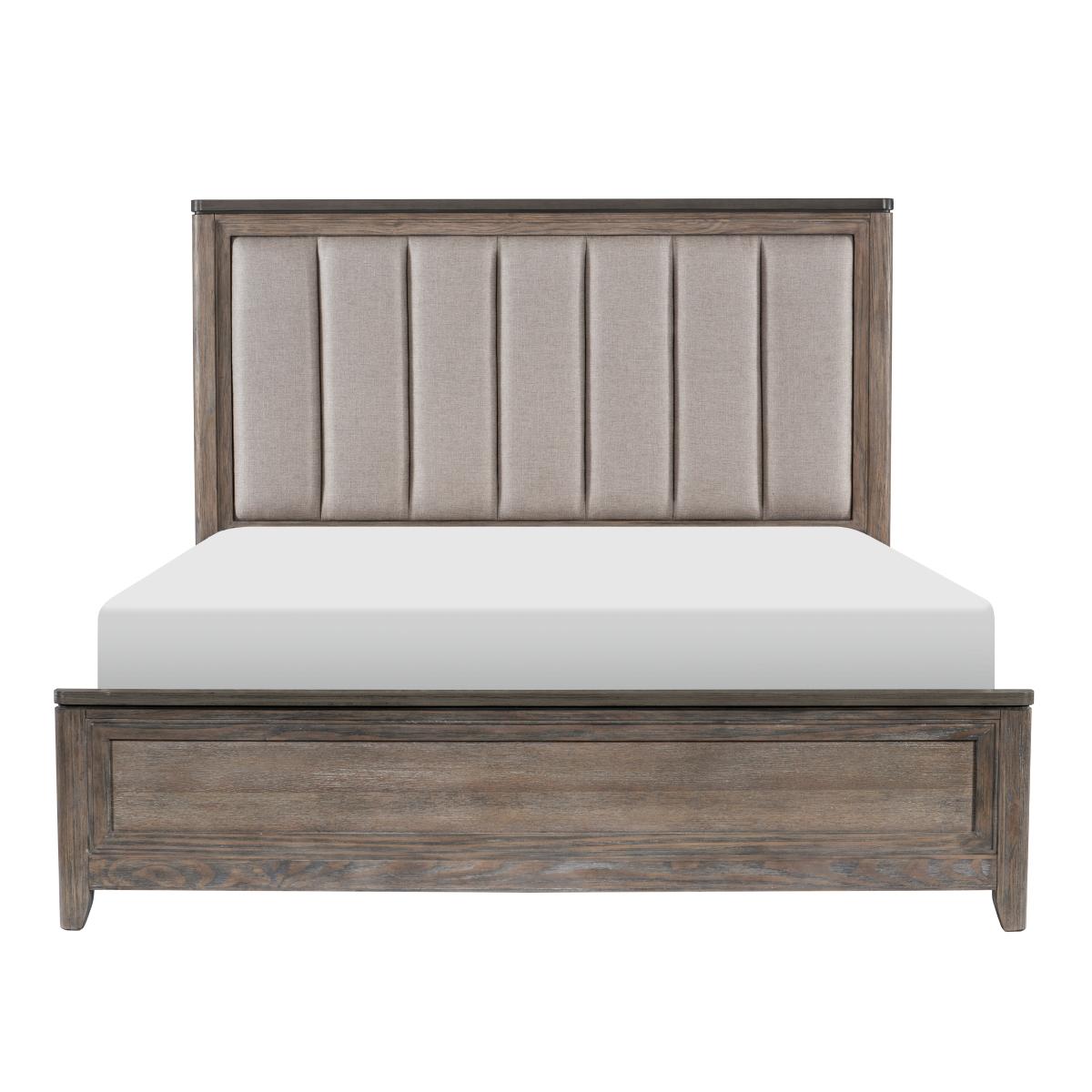 

    
Transitional Oak & Light Brown Textured Fabric King Bed Homelegance 1412K-1EK* Newell
