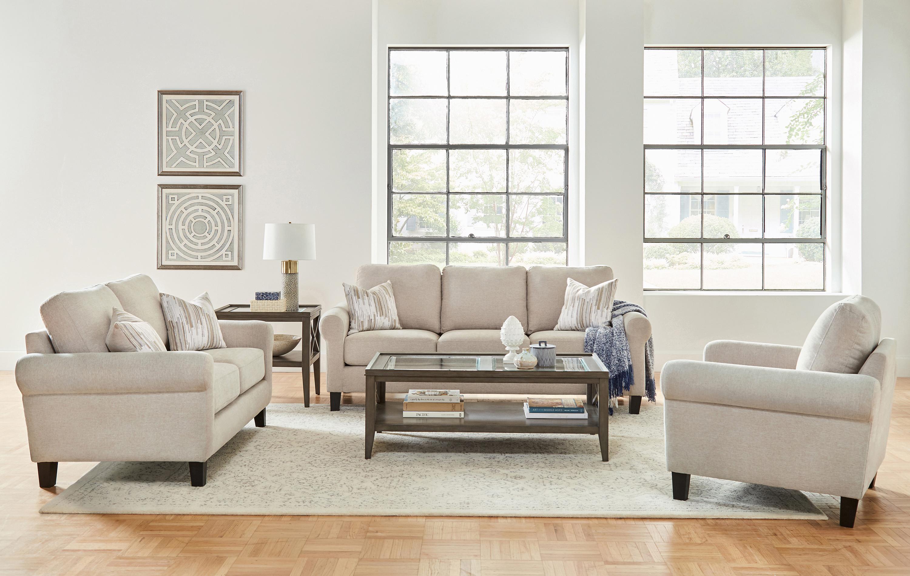 Transitional Living Room Set 509781-S2 Nadine 509781-S2 in Oatmeal Chenille