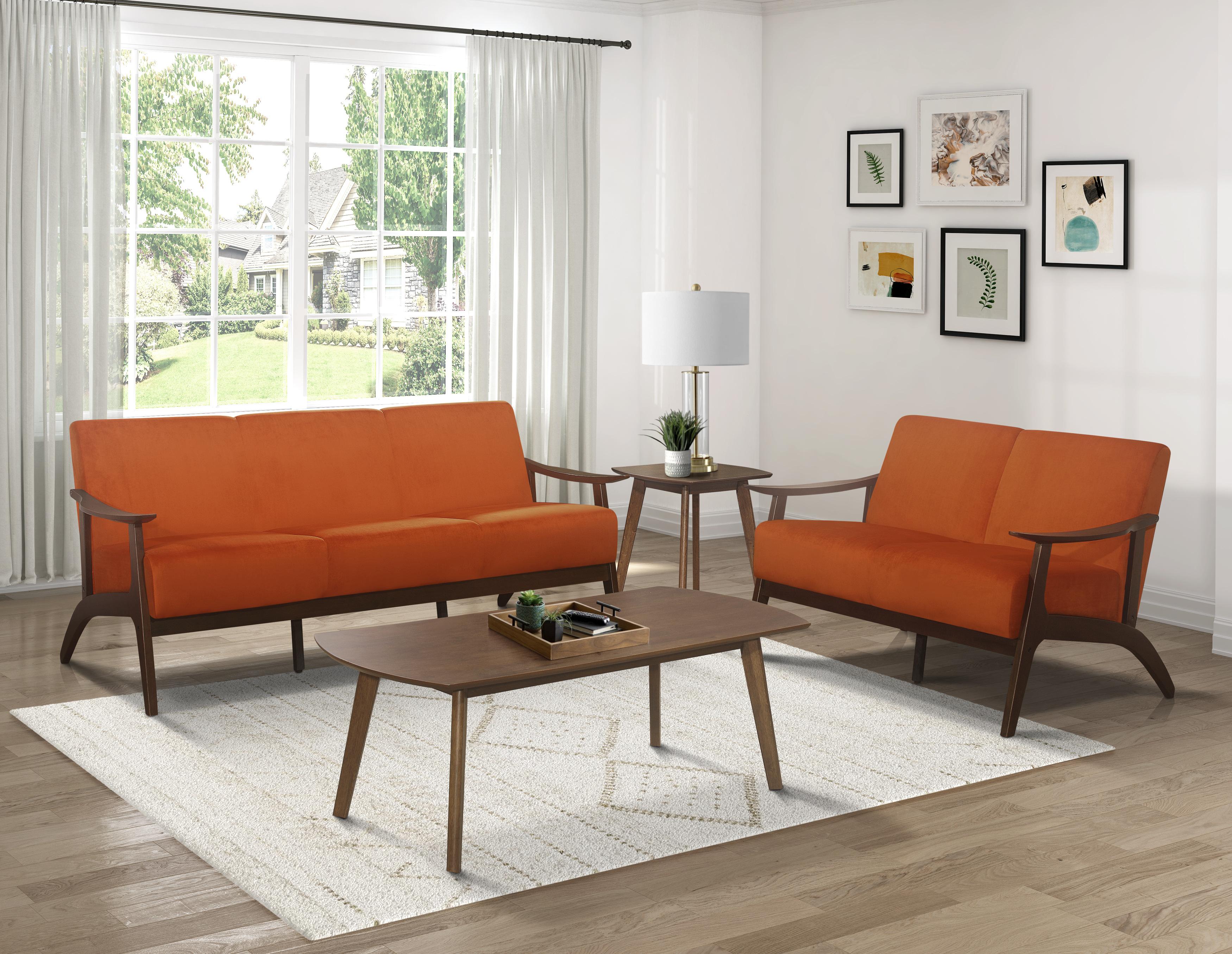 

    
Transitional Orange Gray Velvet Living Room Set 2pcs Homelegance 1032RN Carlson
