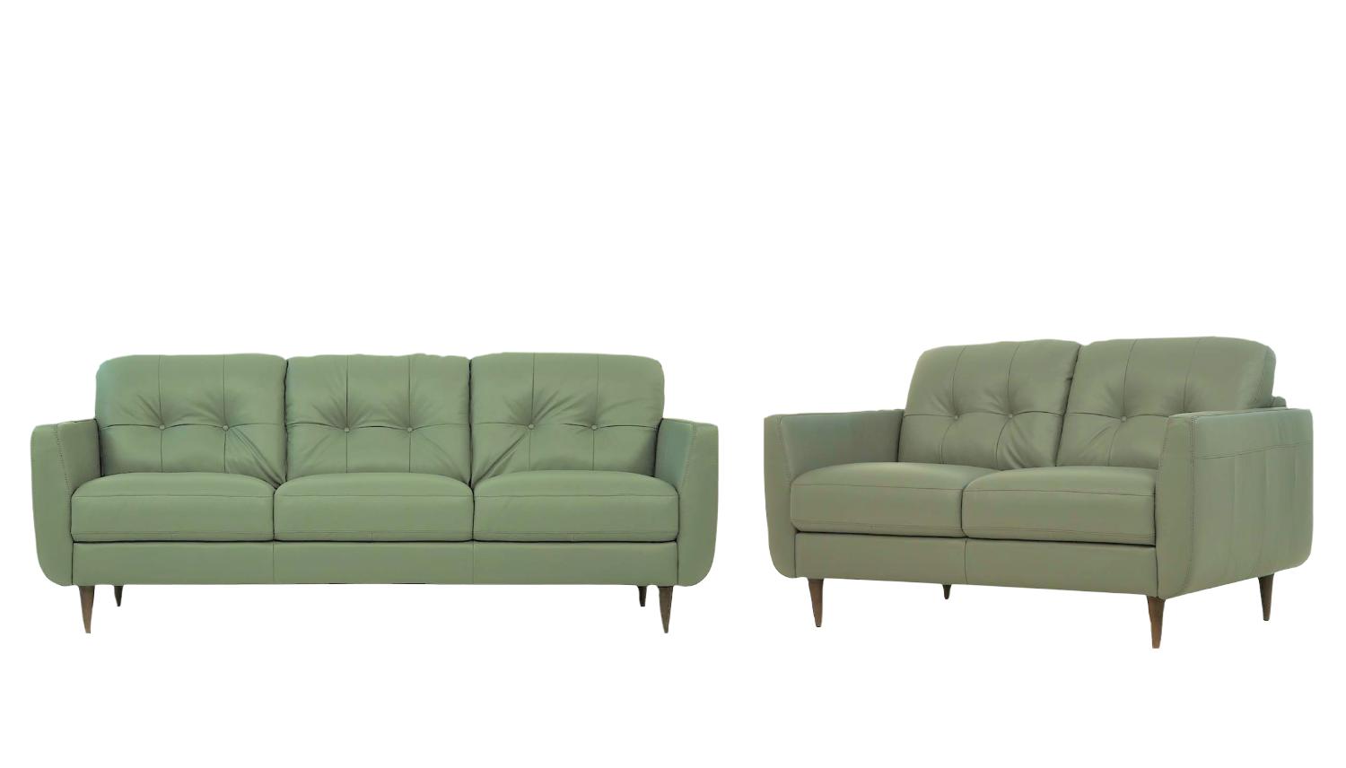 

    
Transitional Pesto Green Leather Sofa + Loveseat by Acme Radwan 54960-2pcs
