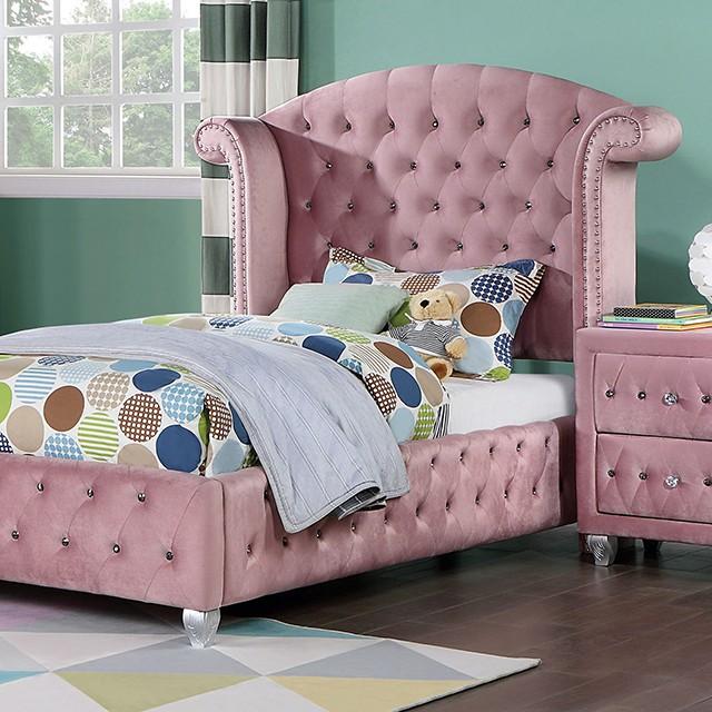 

    
Transitional Pink Solid Wood Twin Bedroom Set 5pcs Furniture of America CM7130PK-T Zohar
