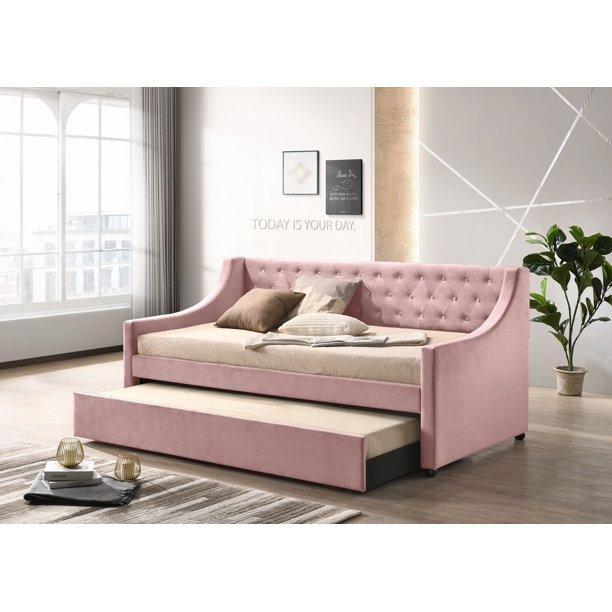 

    
Transitional Pink Velvet Fabric Daybed w/ Trundle by Acme Lianna 39380
