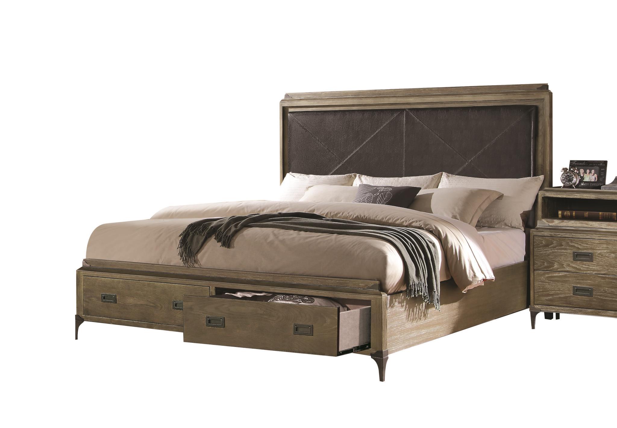 

    
Transitional PU & Weathered Oak Storage Queen Bed Athouman-23920Q Acme
