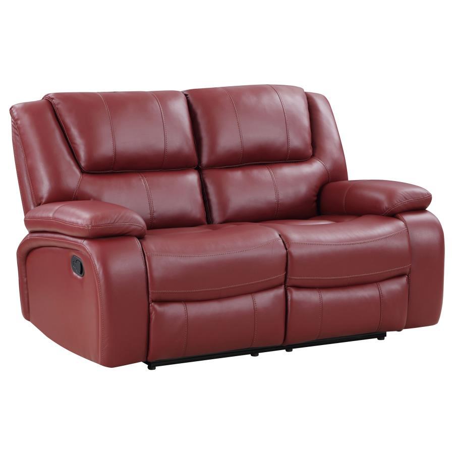 Transitional Reclining Loveseat Camila Motion Reclining Loveseat 610242-L 610242-L in Red Leatherette